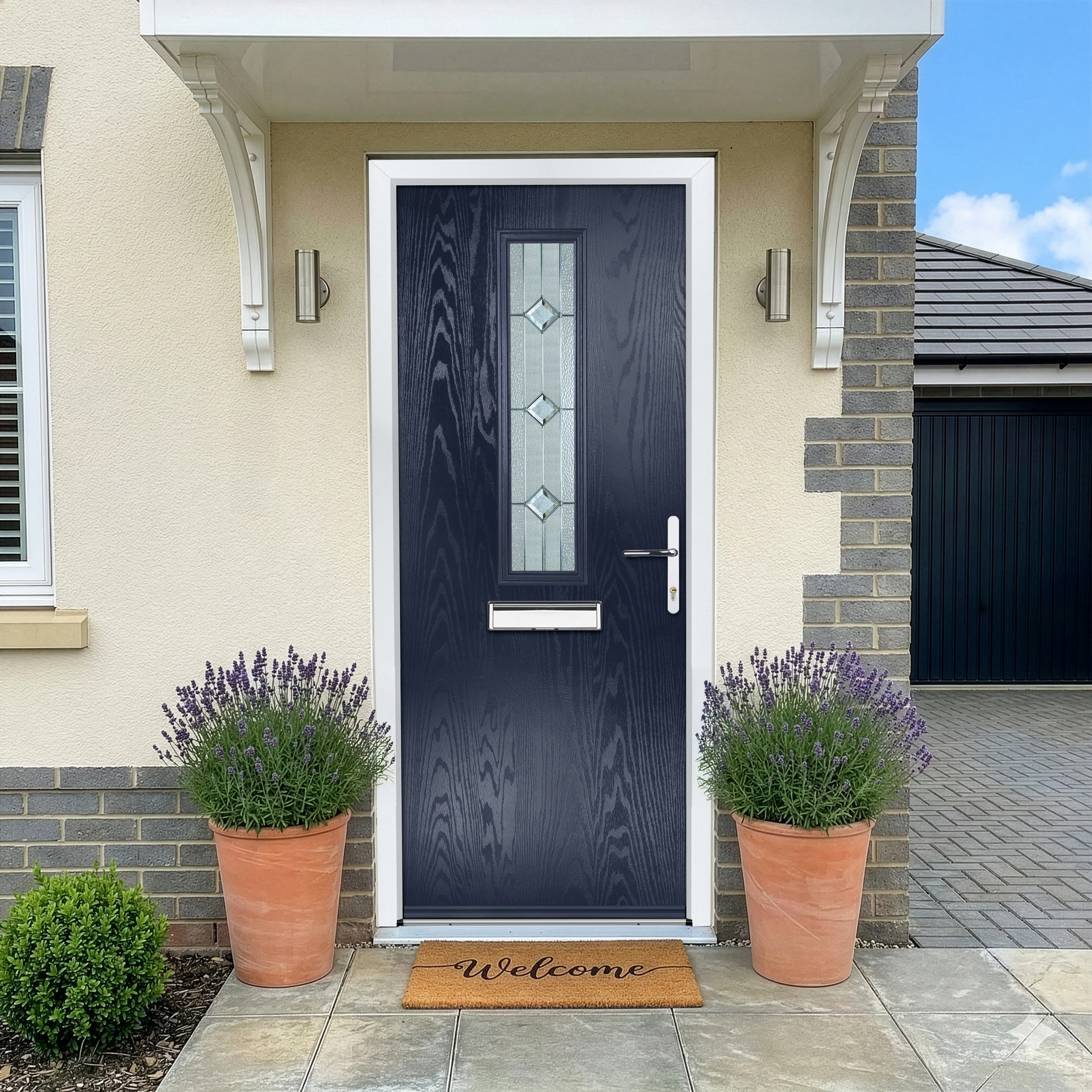 Fergus Blue Pre-Hung Venice Glass Composite Front Door Set - Image 4