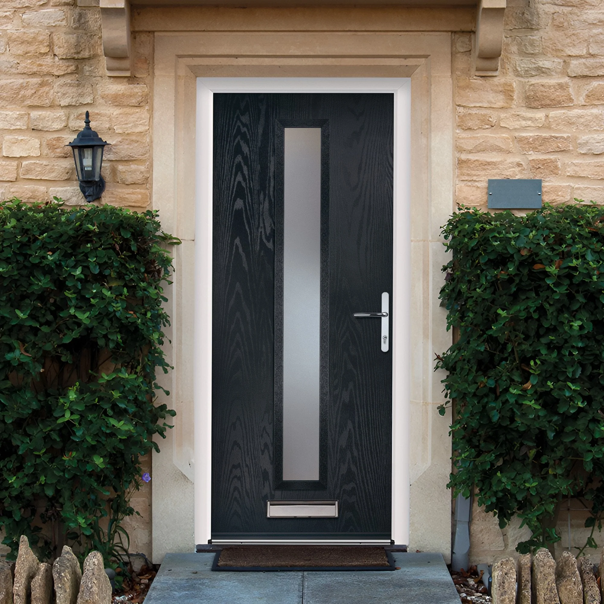 Fryton Anthracite Pre-Hung Satin Obscure Glass Composite Front Door Set - Image 4