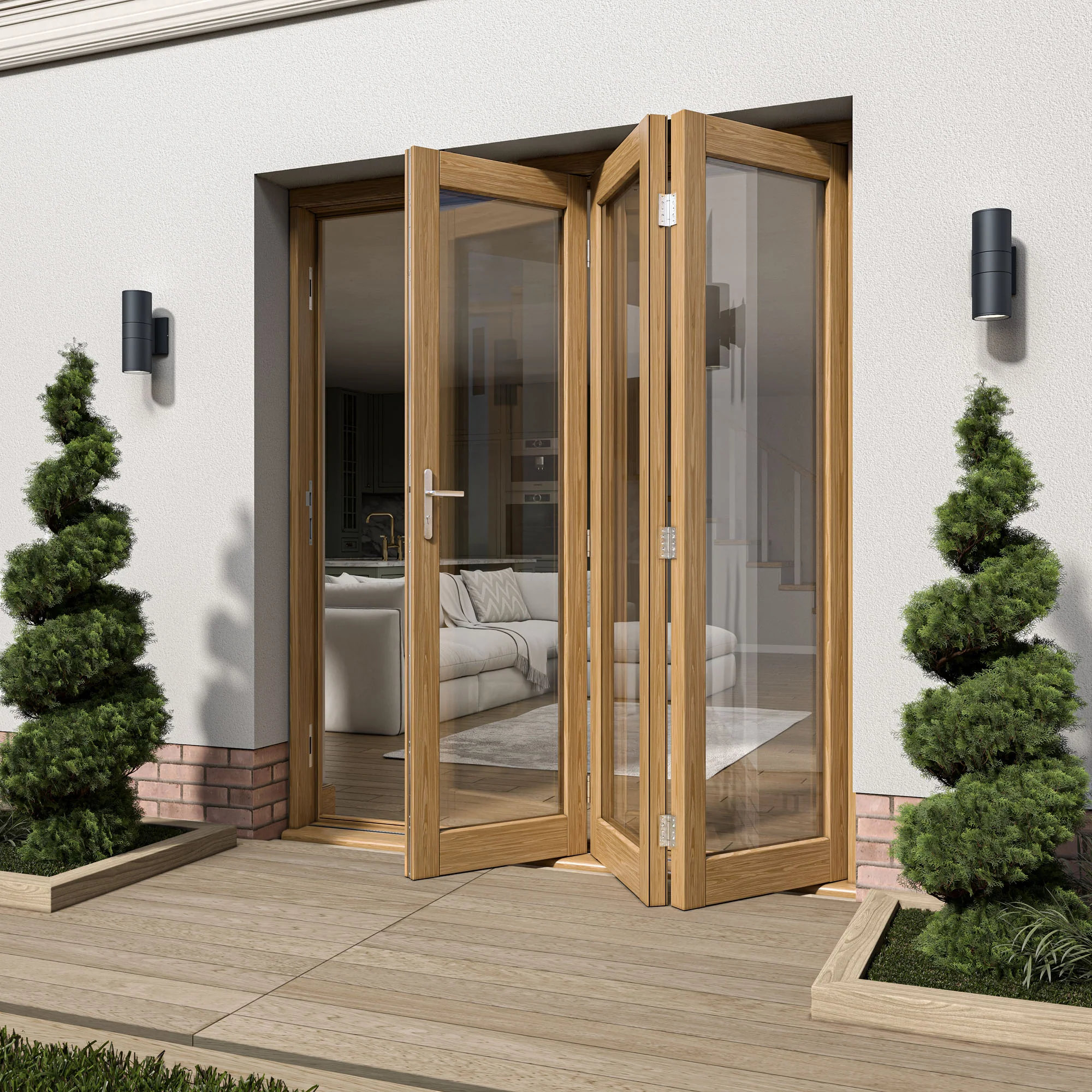 Oak External Fully Finished External Folding Patio Door Set 3+0 (OAKFOLD+HW) - Image 2