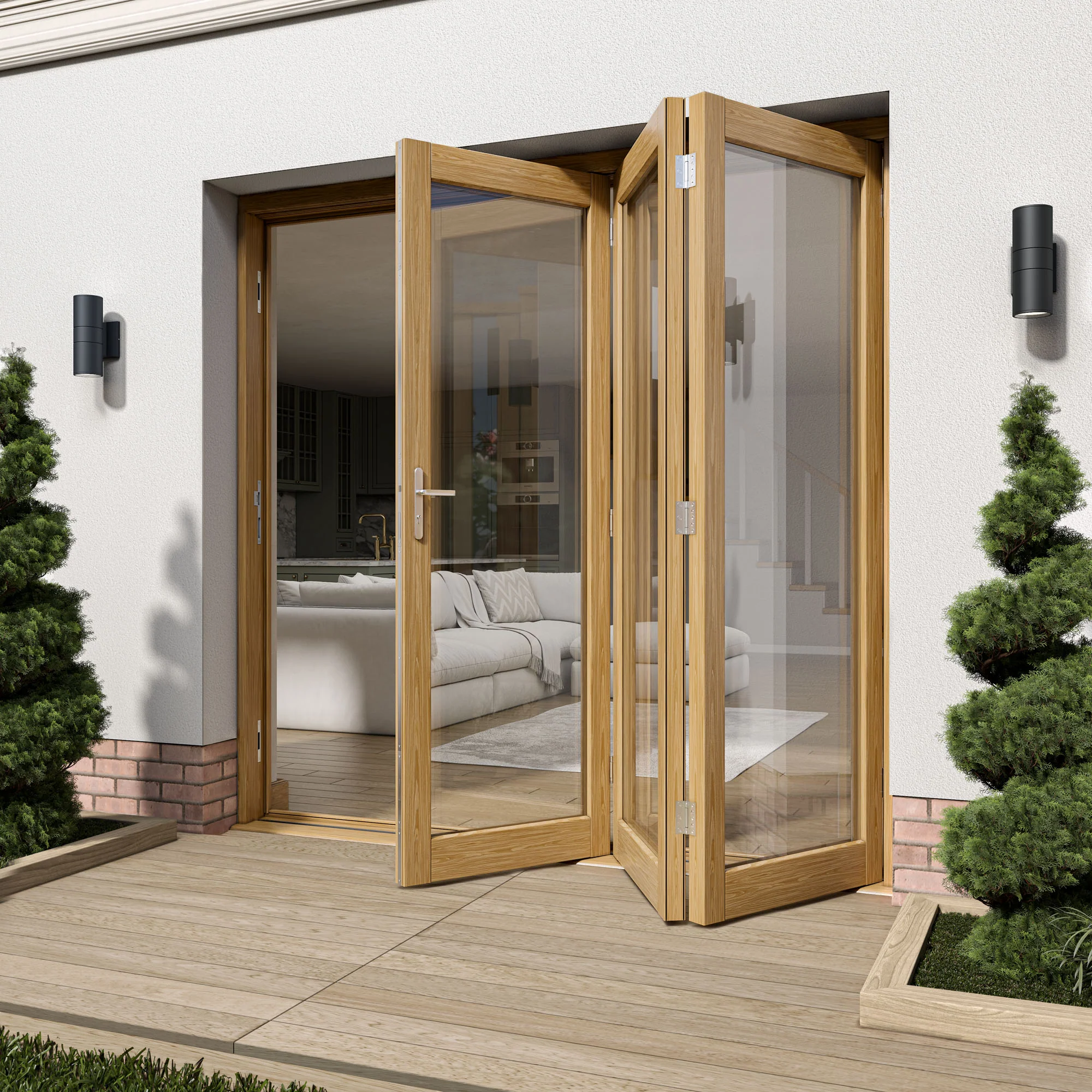 Oak External Fully Finished External Folding Patio Door Set 3+0 (OAKFOLD+HW) - Image 3
