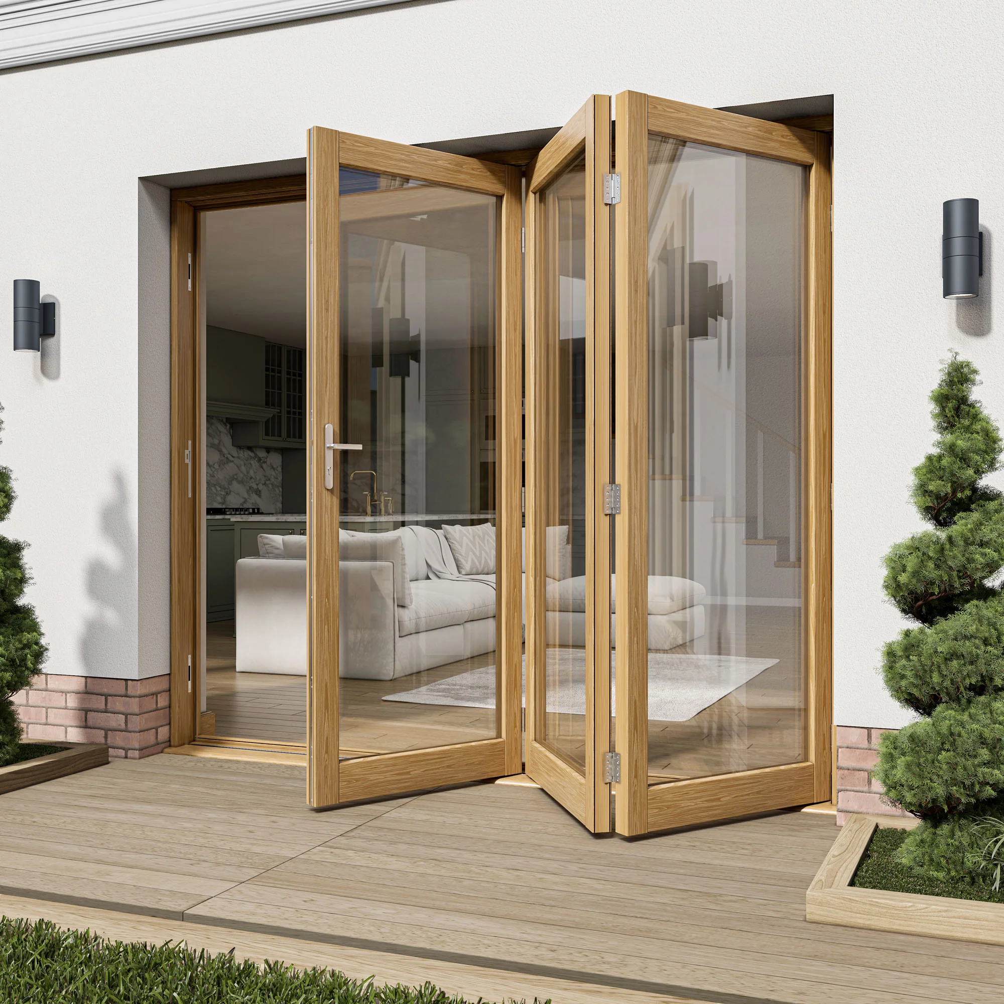 Oak External Fully Finished External Folding Patio Door Set 3+0 (OAKFOLD+HW) - Image 4