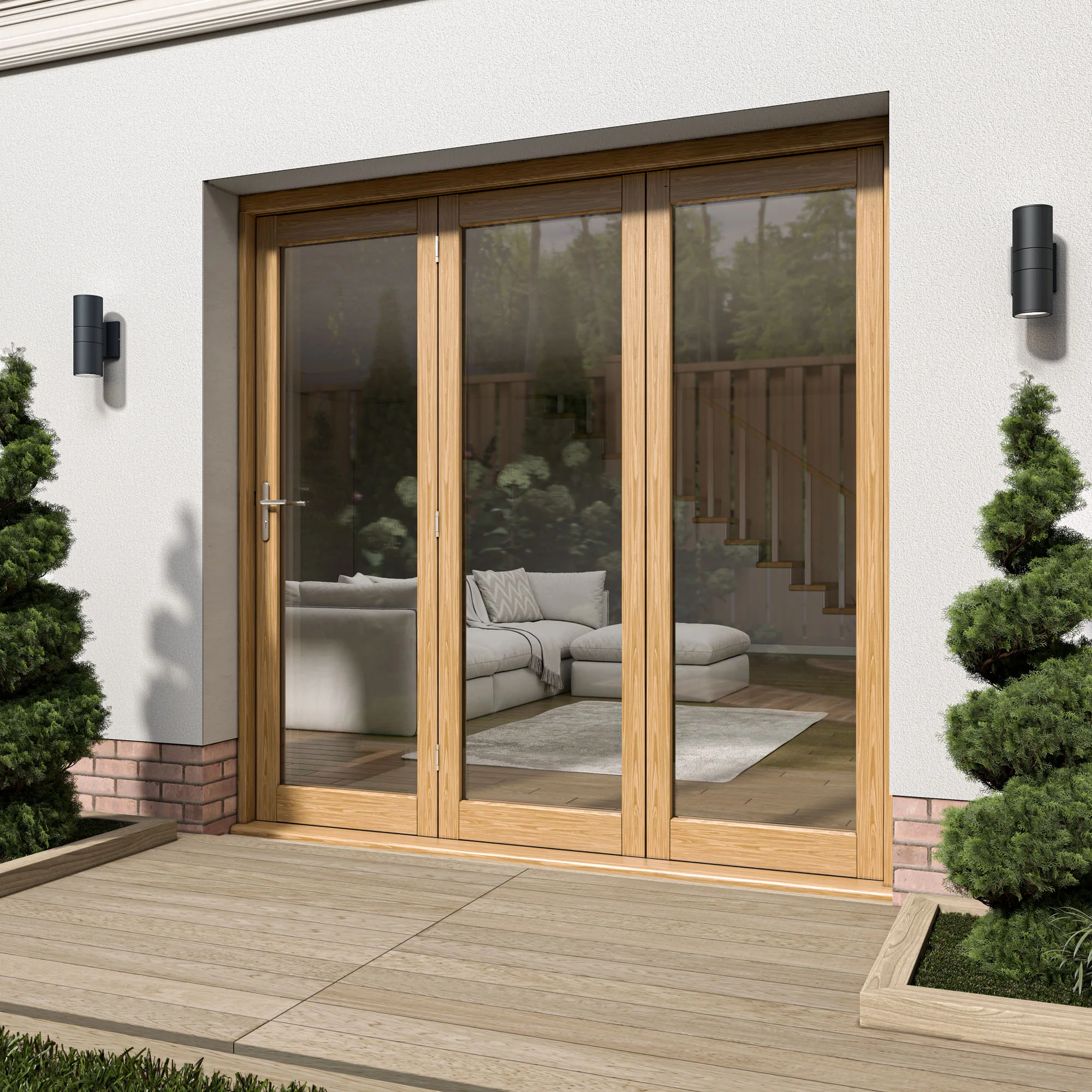 Oak External Fully Finished External Folding Patio Door Set 3+0 (OAKFOLD+HW) - Image 6