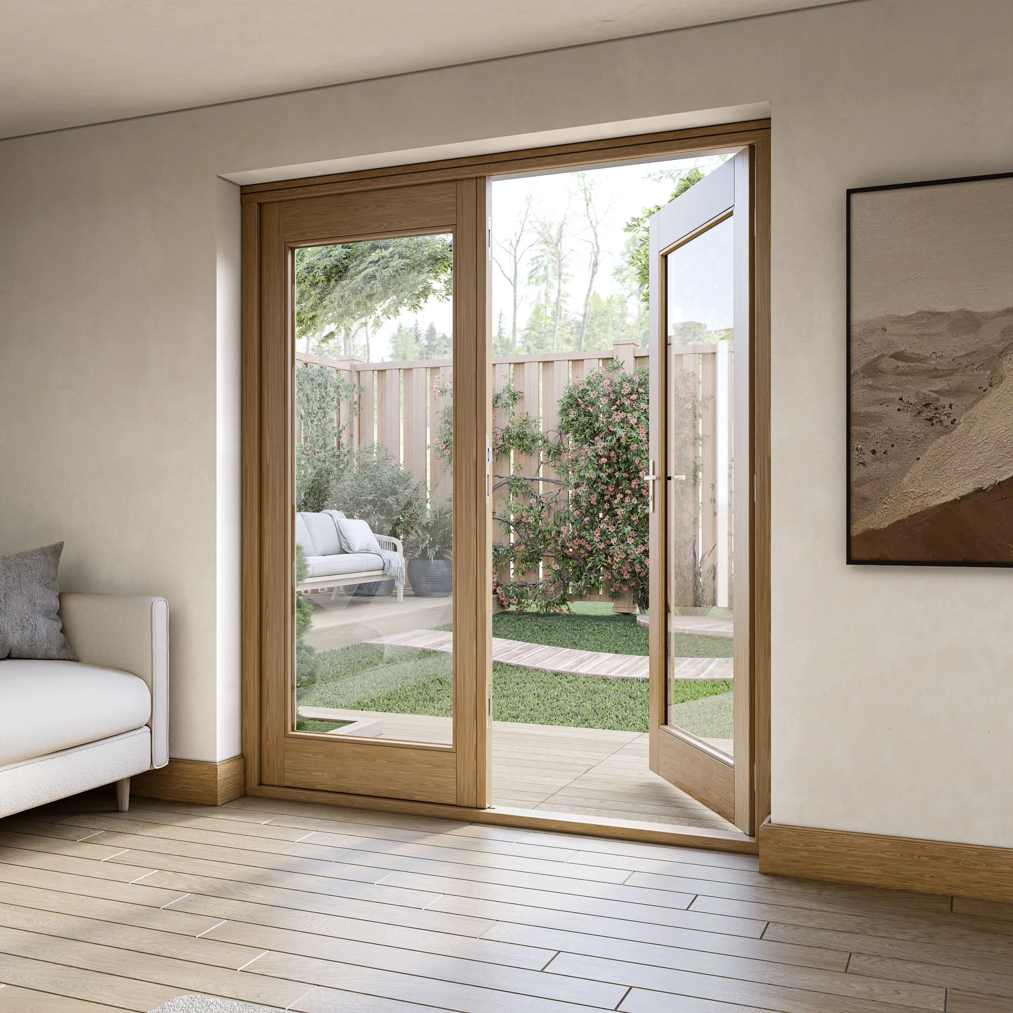 Fully Finished Oak External French Patio Door Set (OAKPATIO+HW) - Image 12