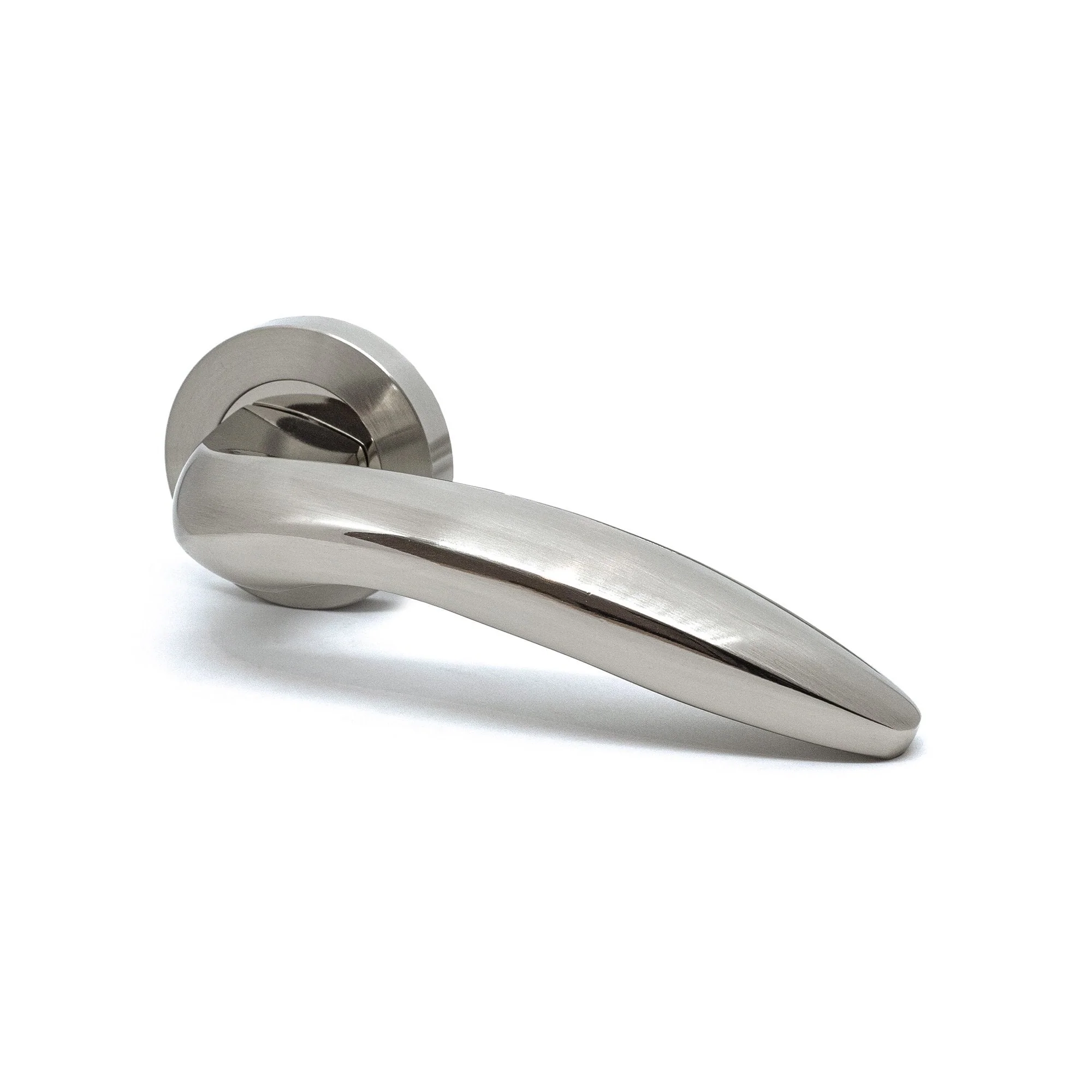 Premium Lancer Lever On Round Rose Bathroom Handle Set - Two-Tone Nickel (76721) - Image 2