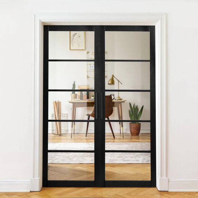 Jet Black Internal Fully Finished Industrial Studio 5 Light Clear Glass Made-to-Measure Door (120542) - Image 6