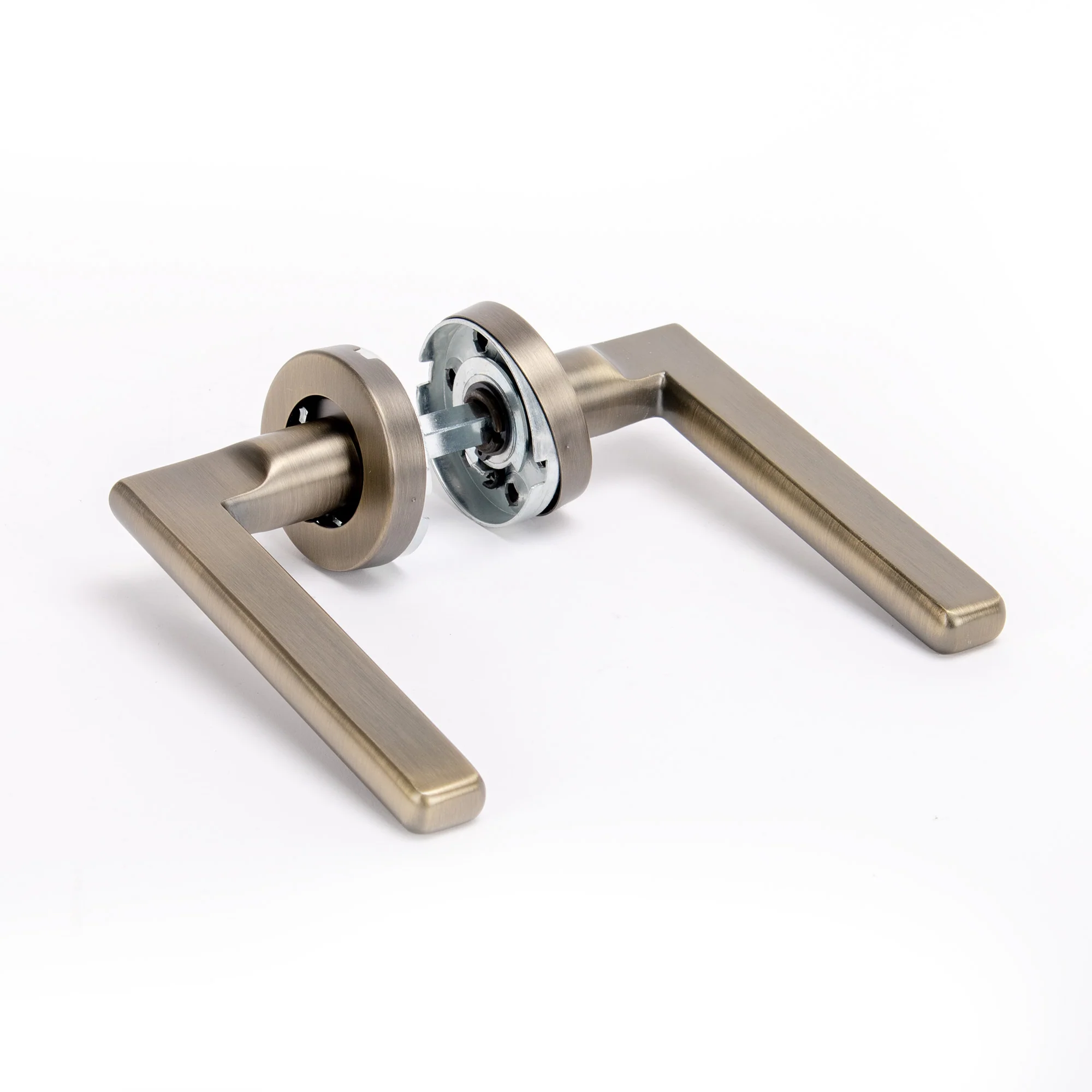 Superior Luna Lever on Round Rose Bathroom Handle Set - Antique Brass (123502) - Image 2