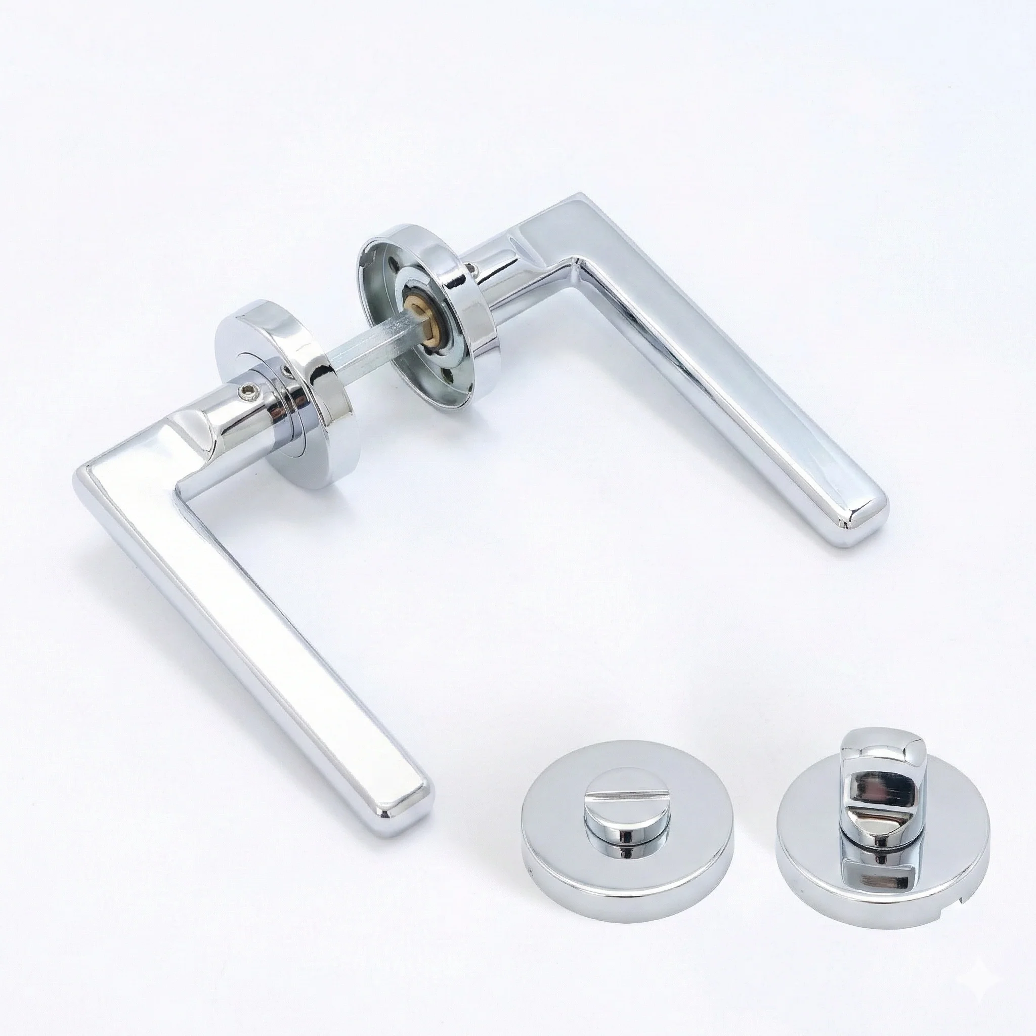 Superior Luna Lever on Round Rose Bathroom Handle Set - Polished Stainless Steel (123501)
