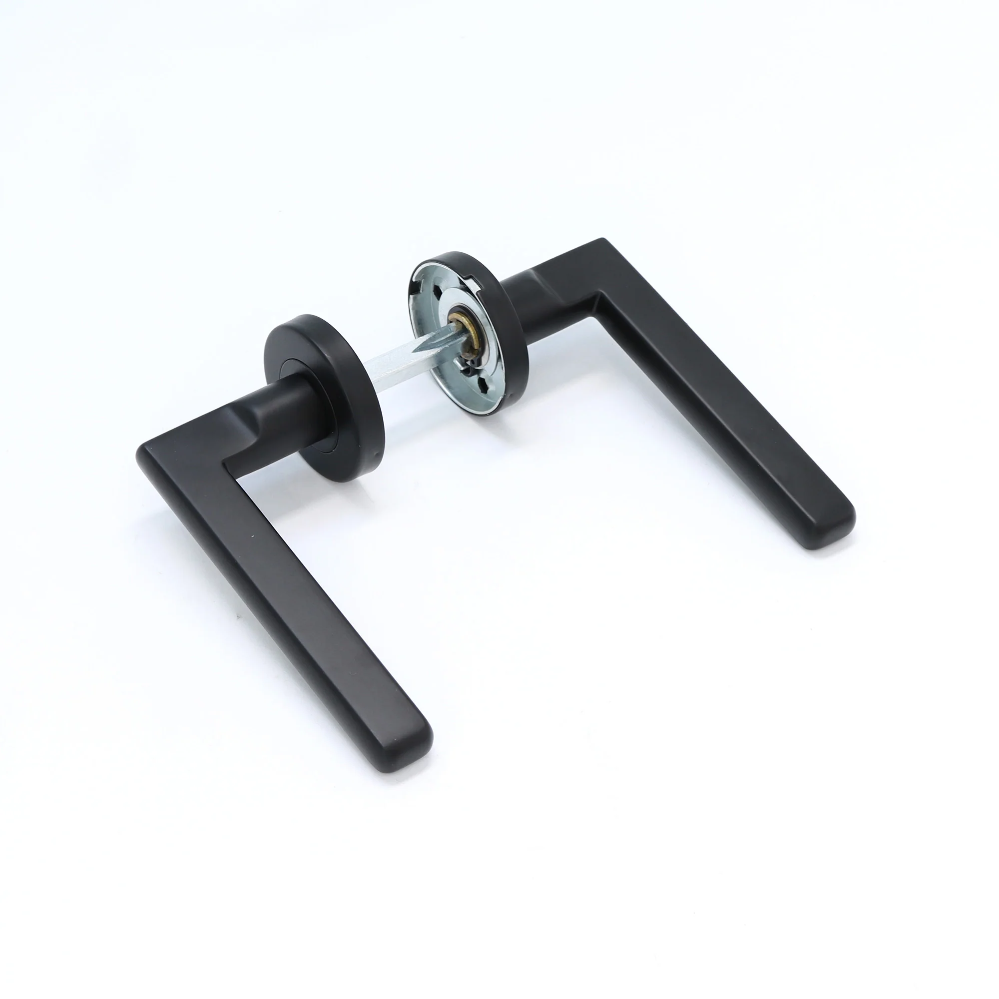 Superior Luna Lever on Round Rose CE13 Fire Door Handle Set - Matt Black (123532) - Image 2
