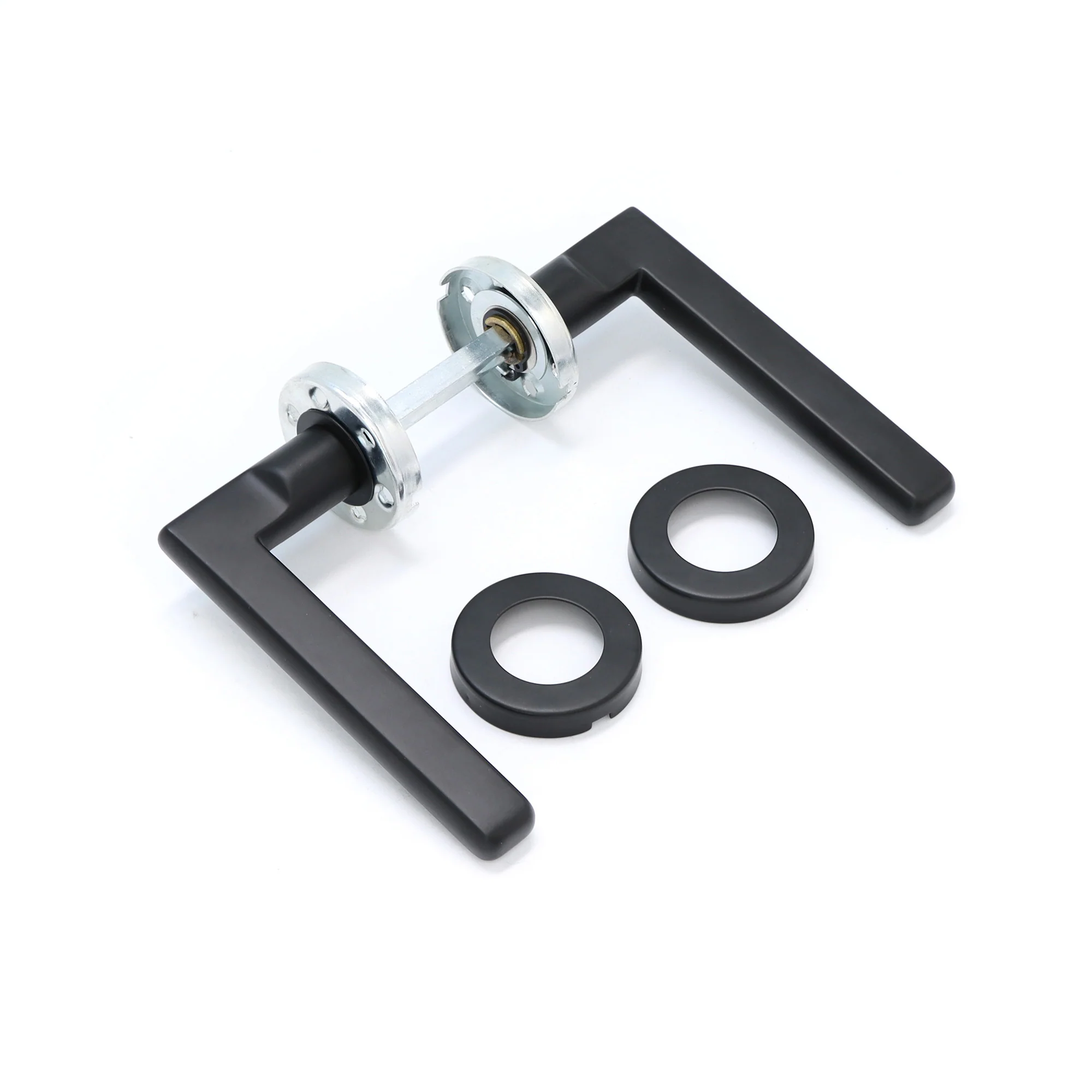 Superior Luna Lever on Round Rose CE13 Fire Door Handle Set - Matt Black (123532) - Image 4