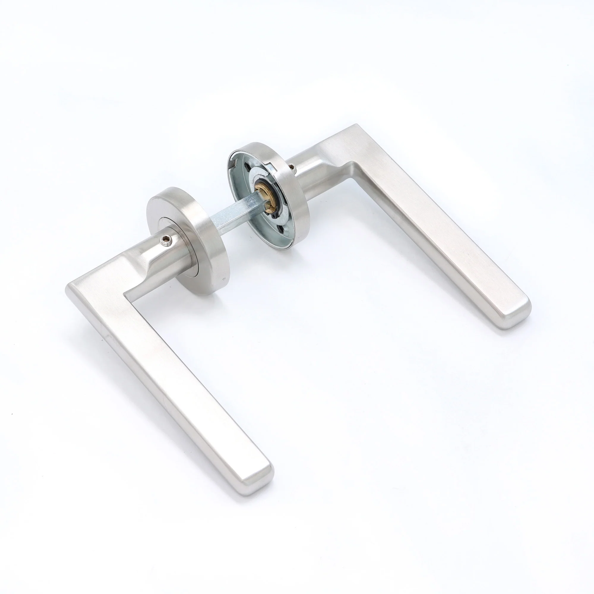 Superior Luna Lever on Round Rose CE13 Fire Door Handle Set - Satin Stainless Steel (123529) - Image 2