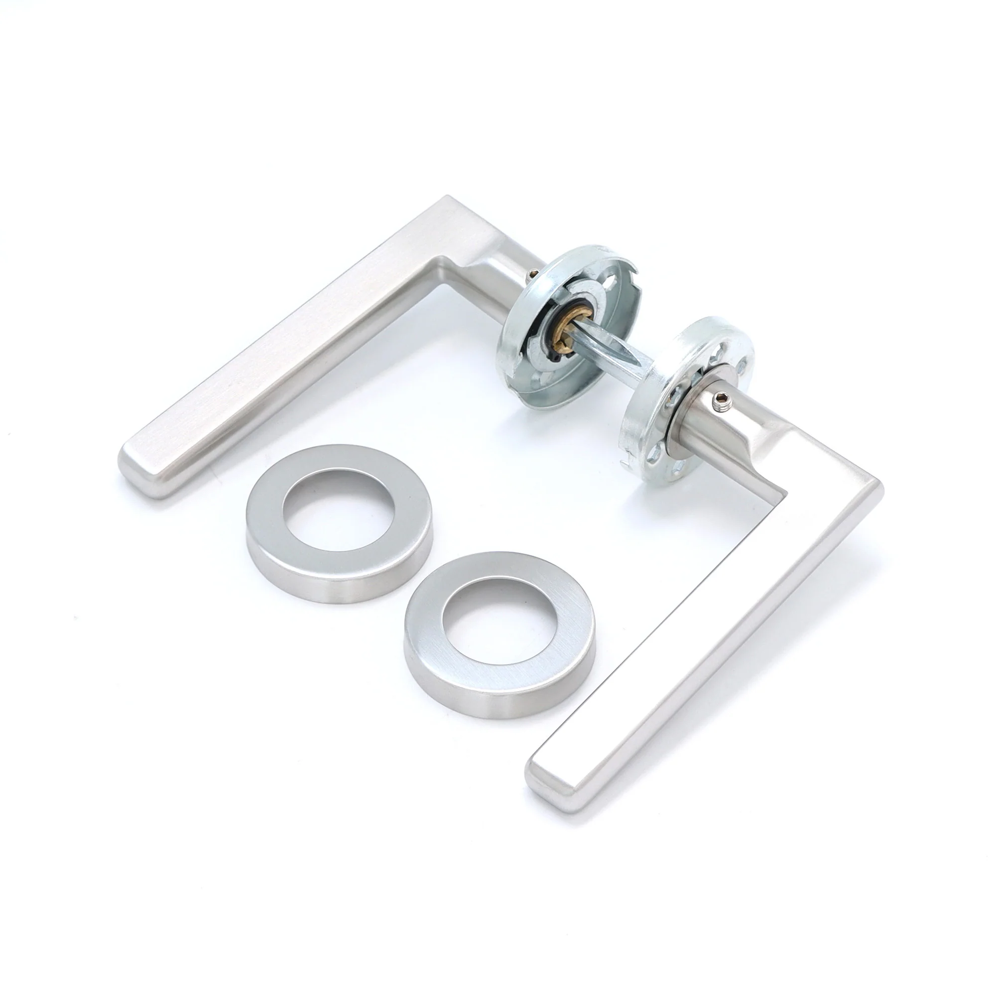 Superior Luna Lever on Round Rose CE13 Fire Door Handle Set - Satin Stainless Steel (123529) - Image 4