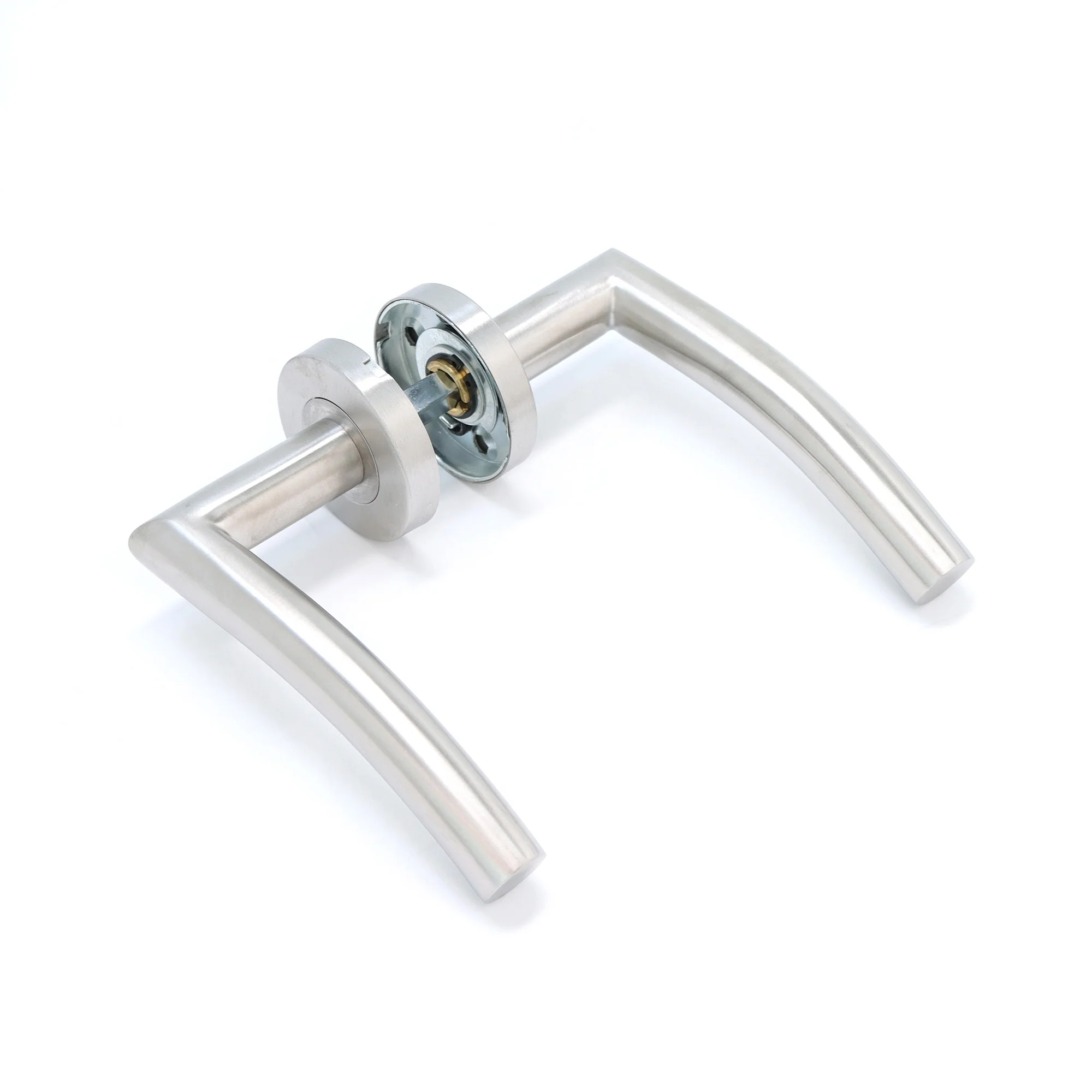 Superior Miranda Lever on Round Rose CE13 Fire Door Handle Set - Satin Stainless Steel (123554) - Image 2