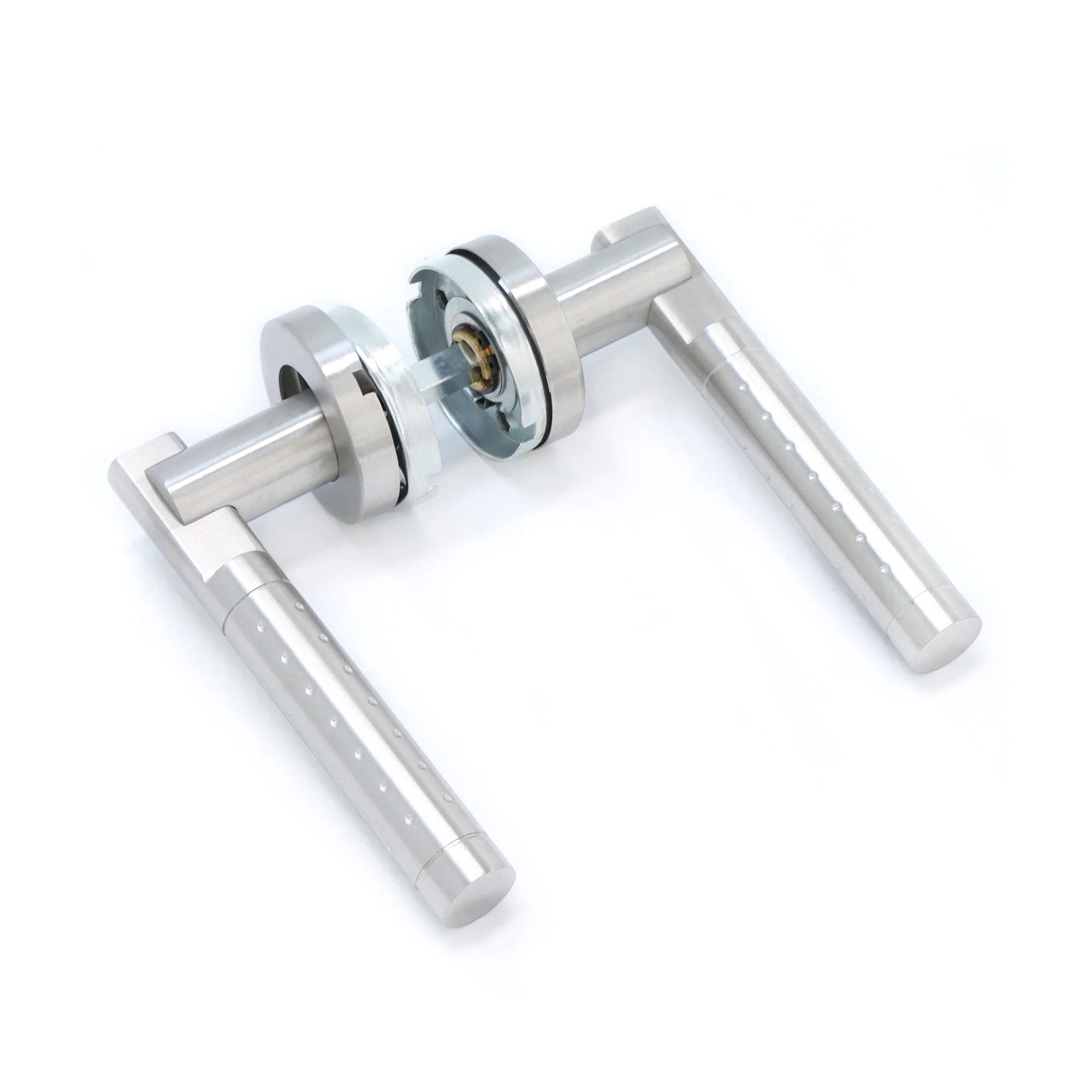 Superior Proxima Lever on Round Rose CE13 Fire Door Handle Set - Satin Stainless Steel (123551) - Image 2