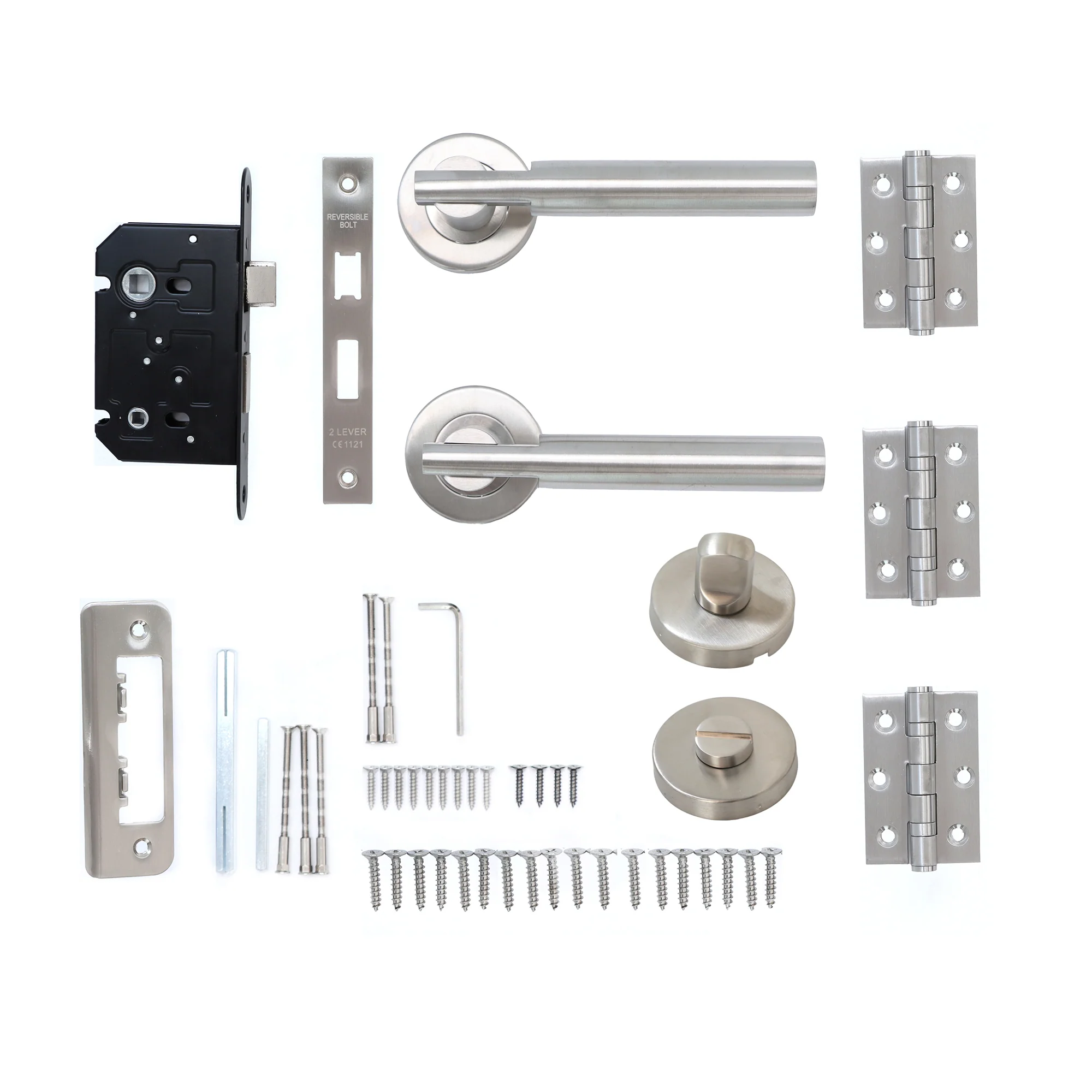 Superior Titan Lever on Round Rose Bathroom Handle Set - Satin Stainless Steel (123508)