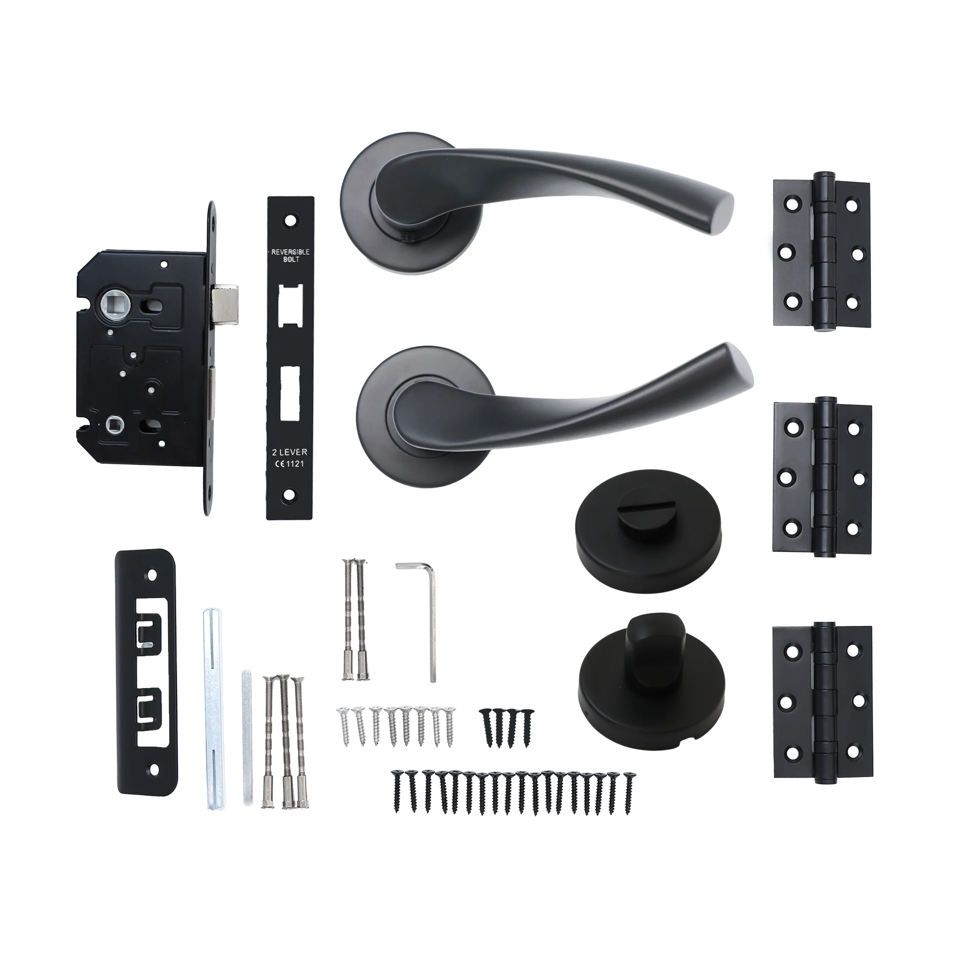 Superior Vega Lever on Round Rose Bathroom Handle Set - Matt Black (123507)