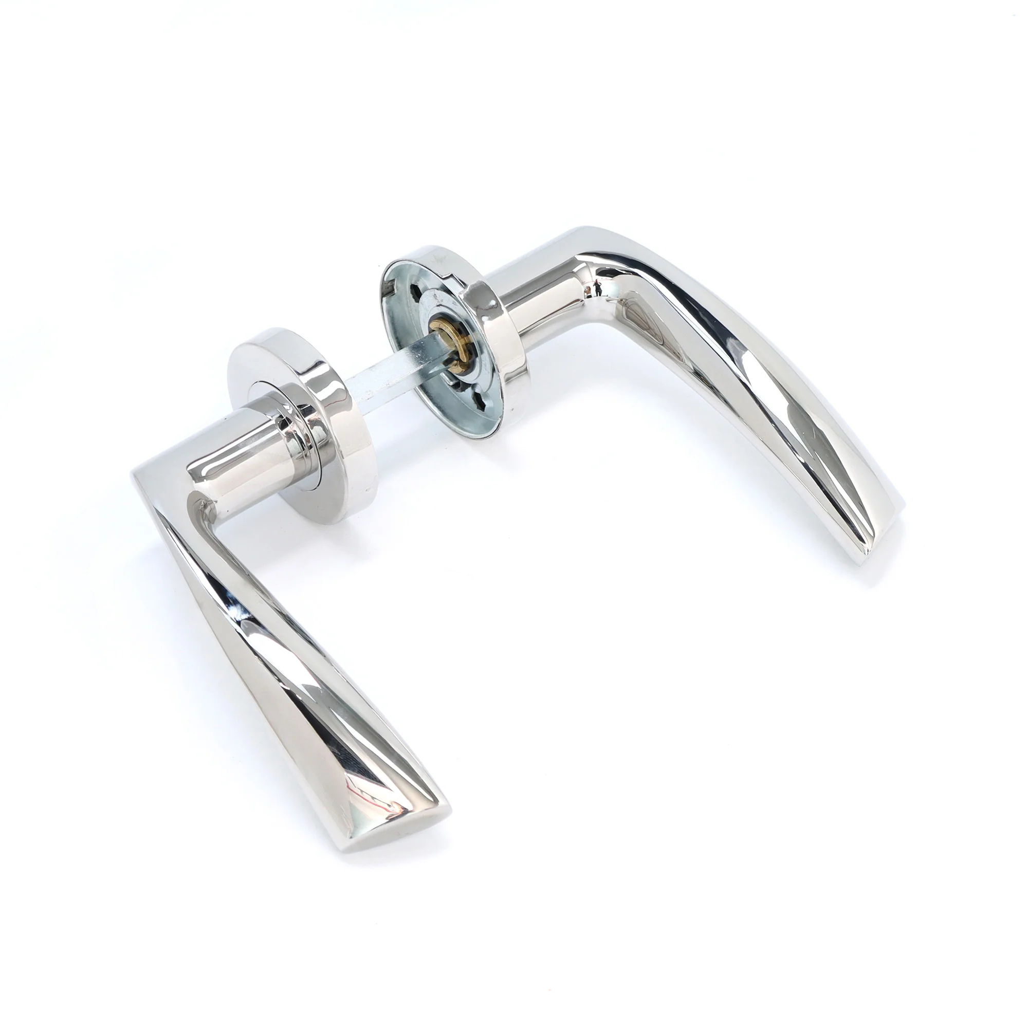 Superior Vega Lever on Round Rose Bathroom Handle Set - Polished Stainless Steel (123505) - Image 2