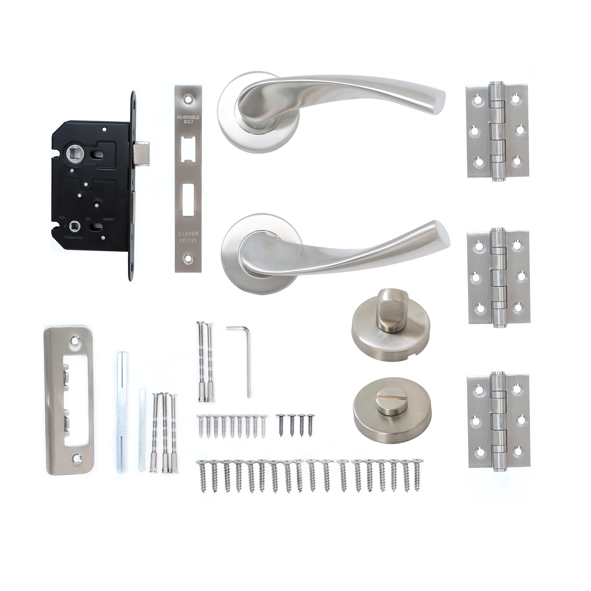 Superior Vega Lever on Round Rose Bathroom Handle Set - Satin Stainless Steel (123504)