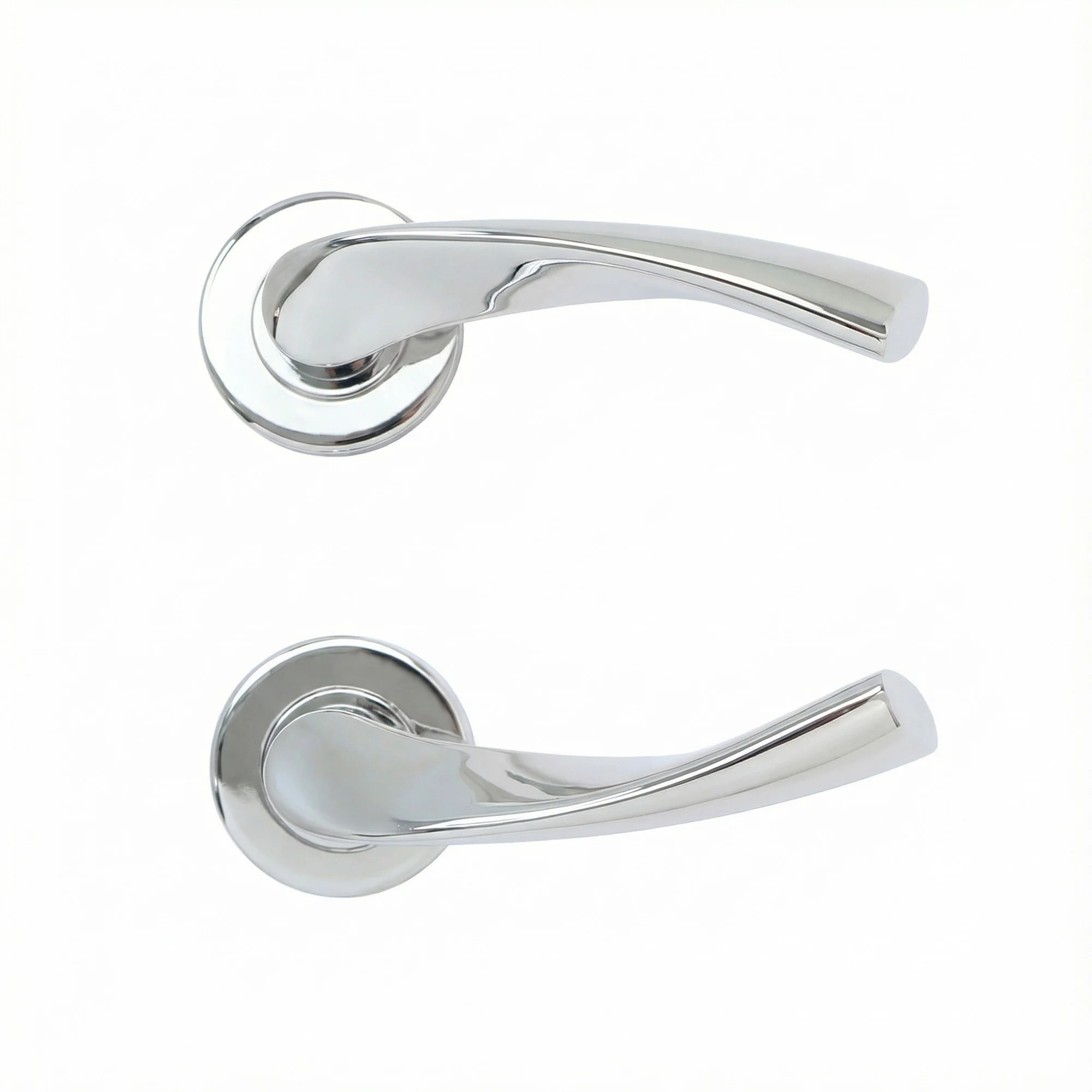 Superior Vega Lever on Round Rose CE13 Fire Door Handle Set - Polished Stainless Steel (123534) - Image 2