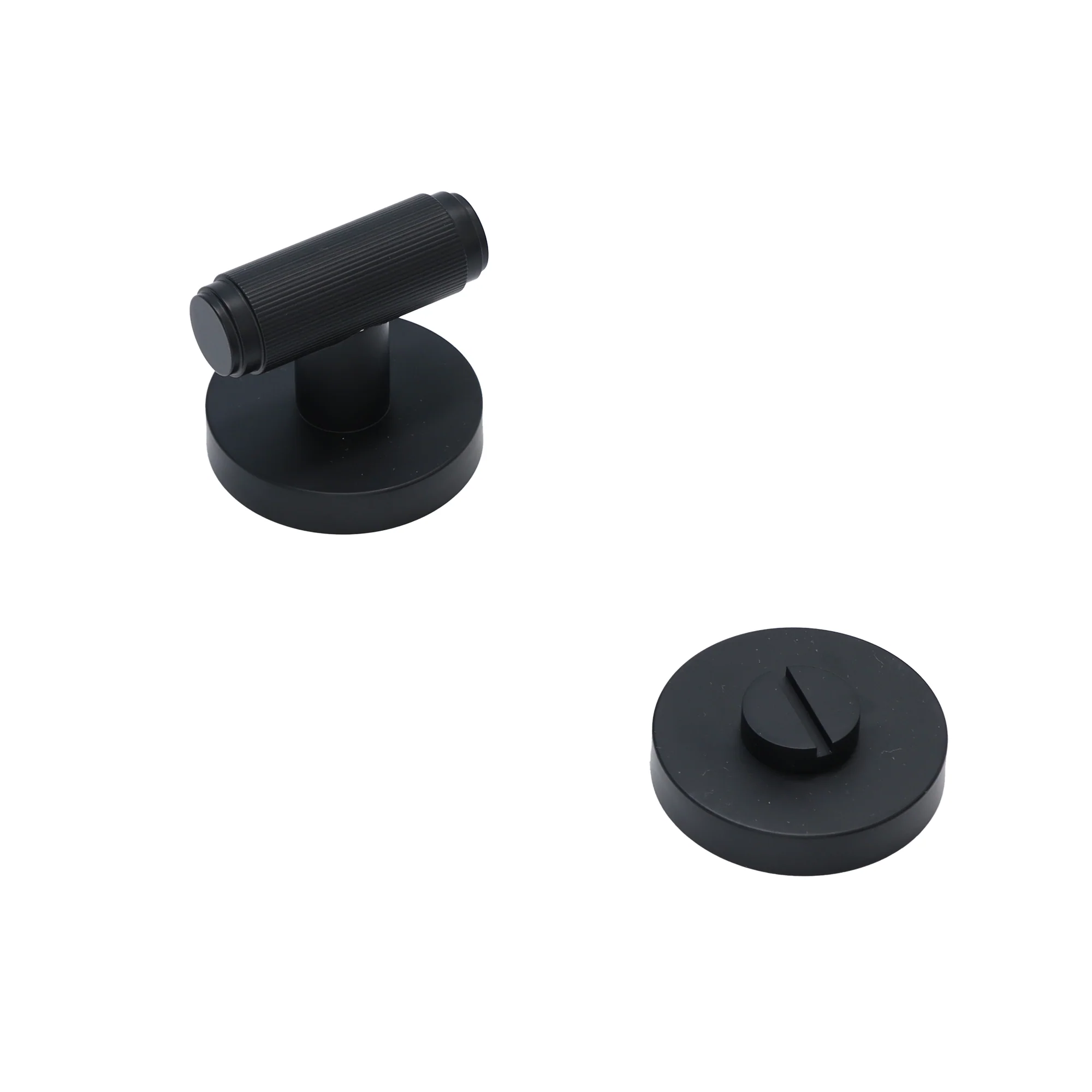 Fluted Lever on Round Rose Bathroom Door Handle Set - Matt Black (123393) - Image 2