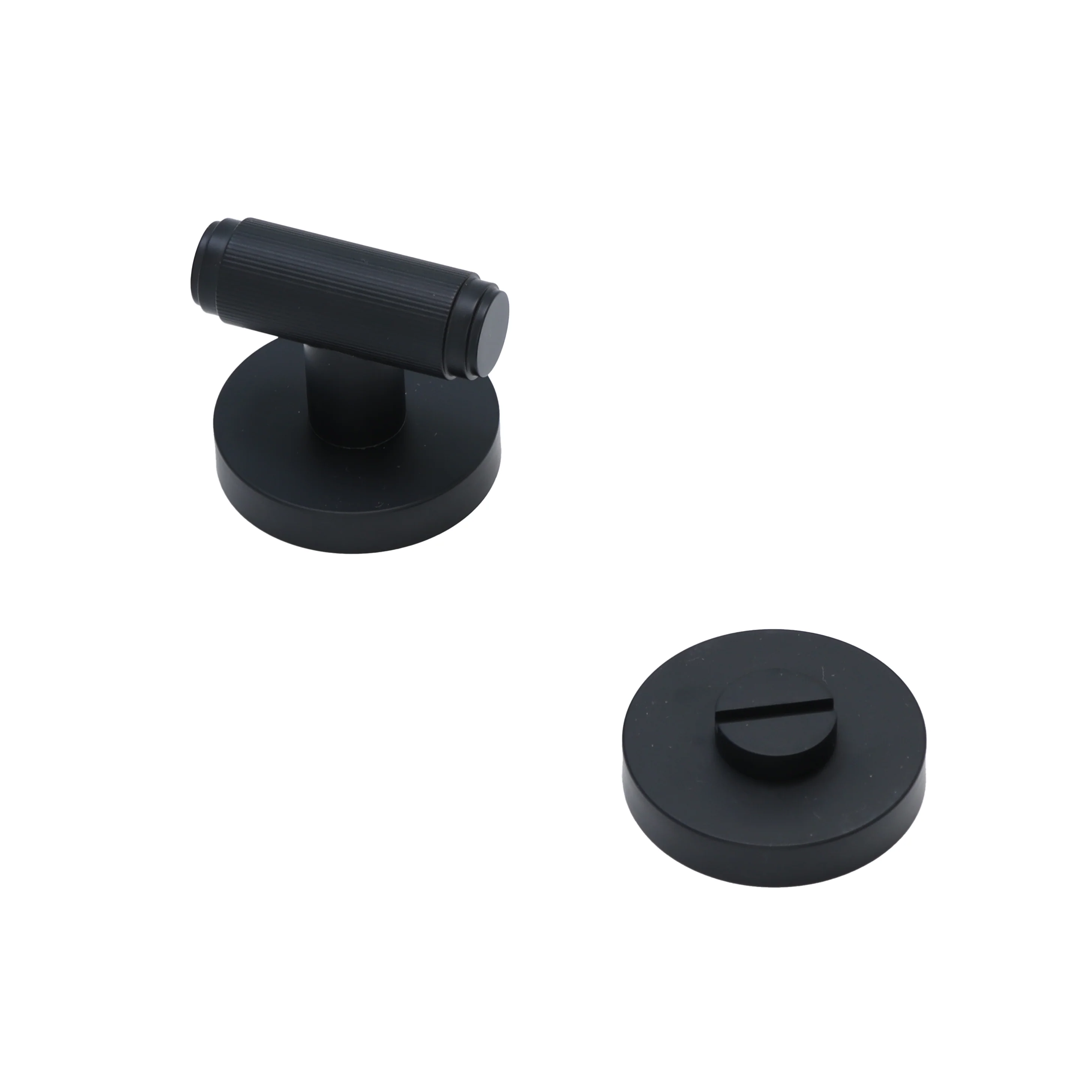 Fluted Lever on Round Rose Bathroom Door Handle Set - Matt Black (123393) - Image 3