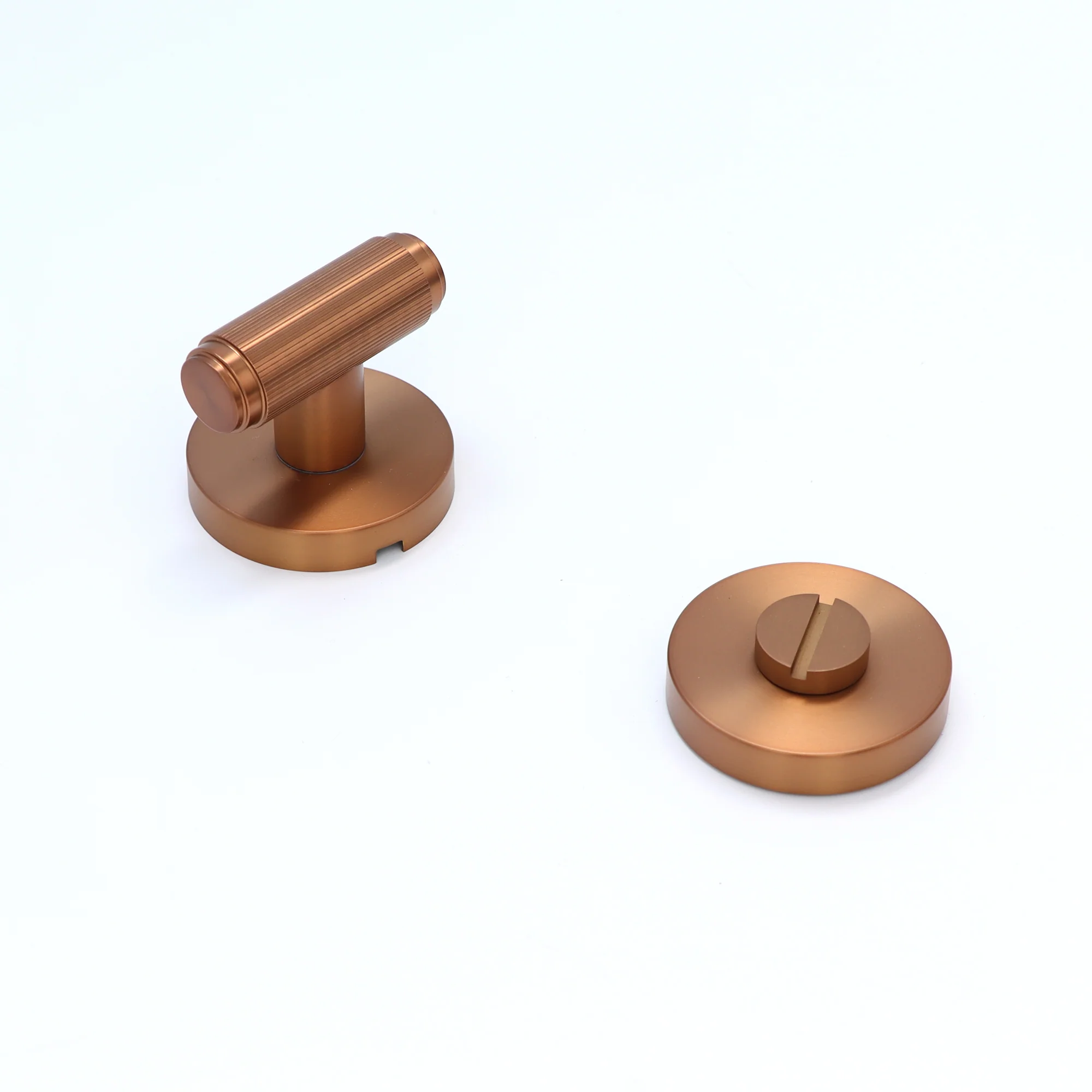 Fluted Lever on Round Rose Bathroom Door Handle Set - Rose Gold (123394) - Image 2