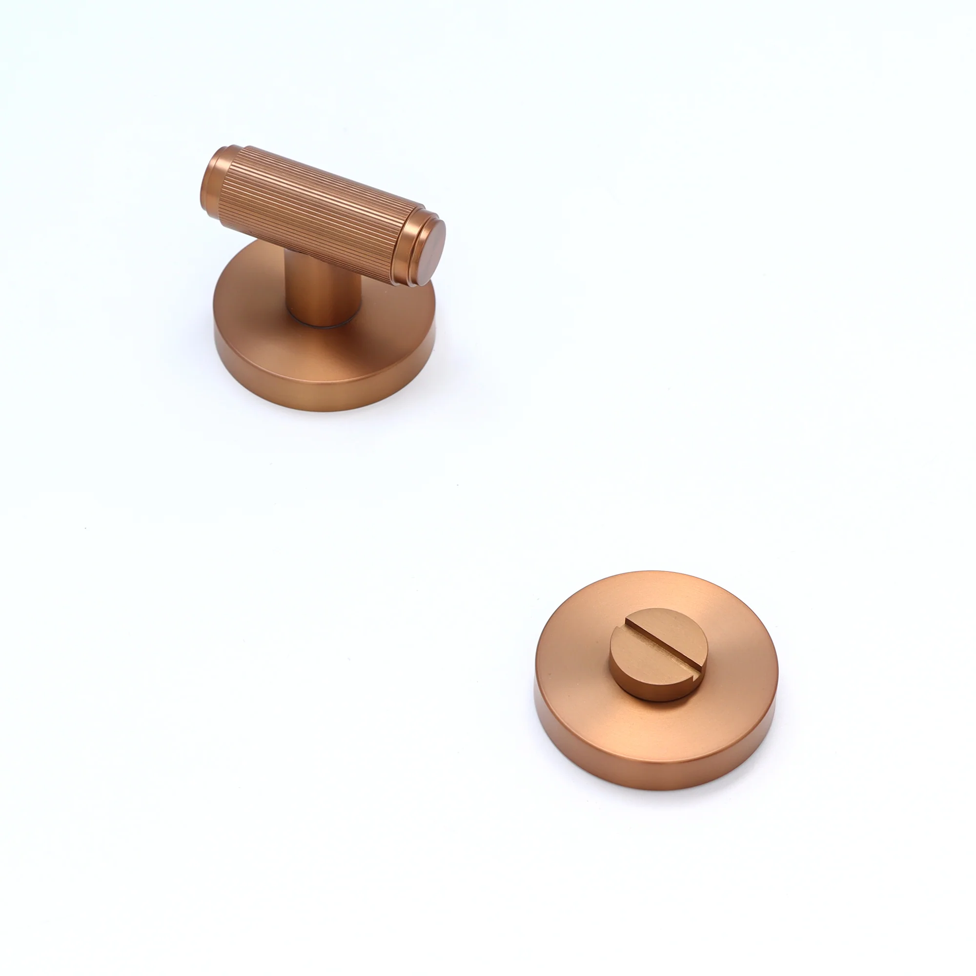 Fluted Lever on Round Rose Bathroom Door Handle Set - Rose Gold (123394) - Image 3