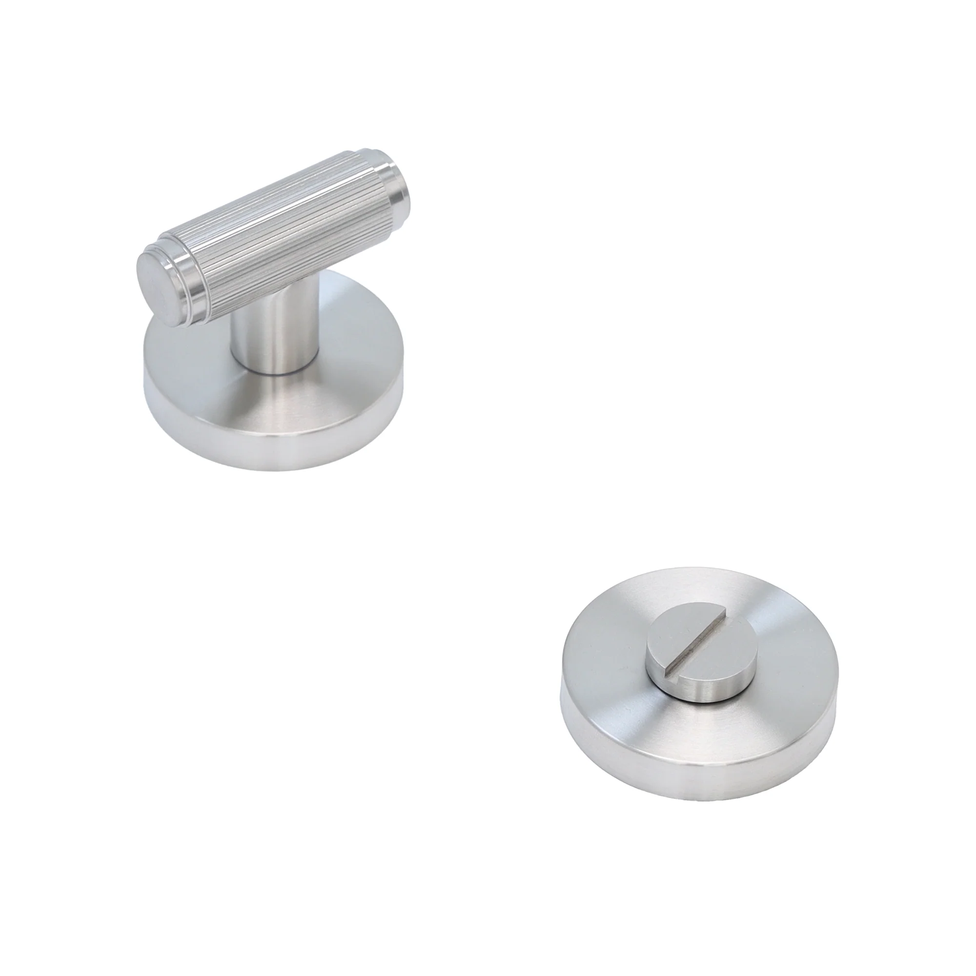Fluted Lever on Round Rose Bathroom Door Handle Set - Satin Stainless Steel (123391) - Image 2