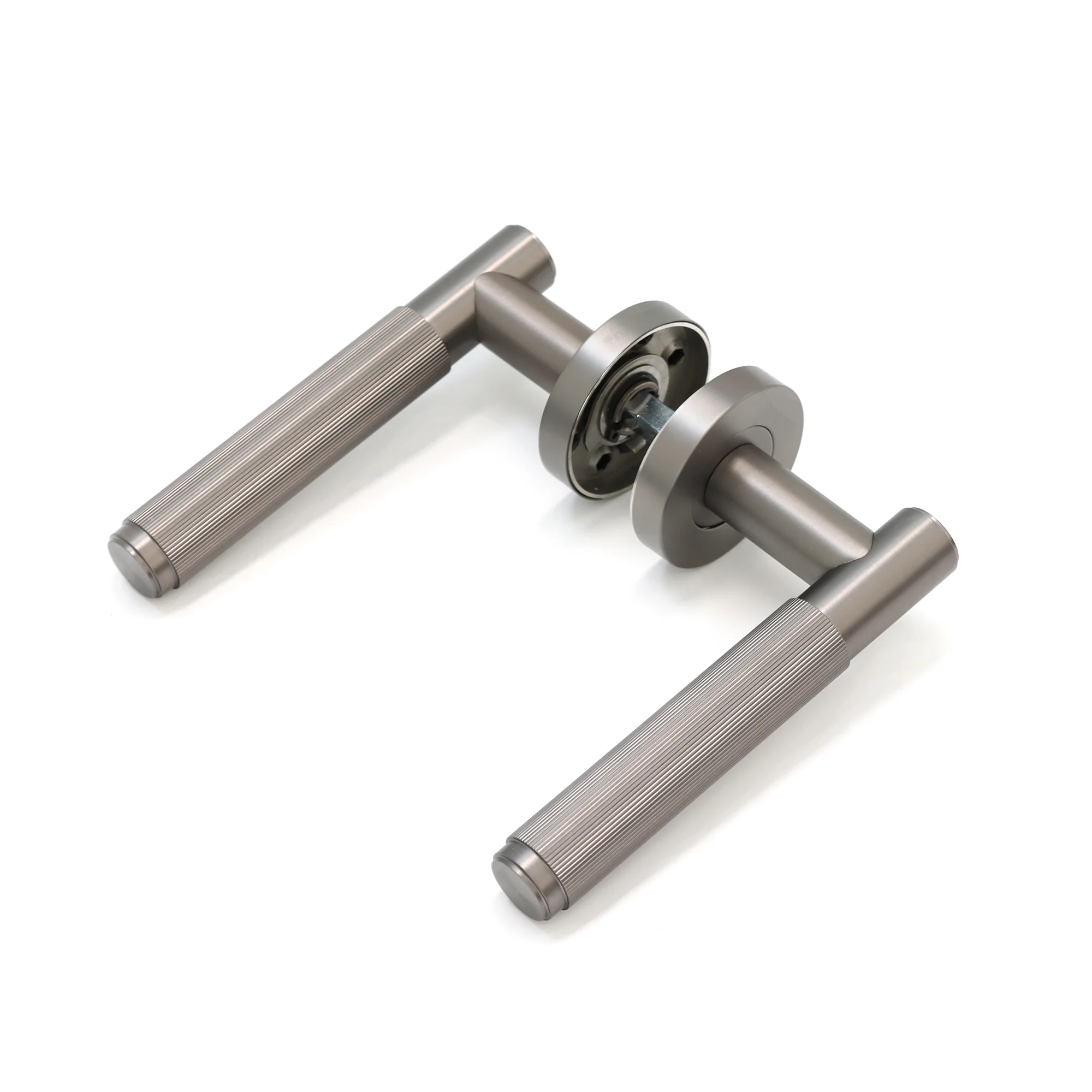 Fluted Lever on Round Rose Door Handle Set - Gun Metal (123385) - Image 3