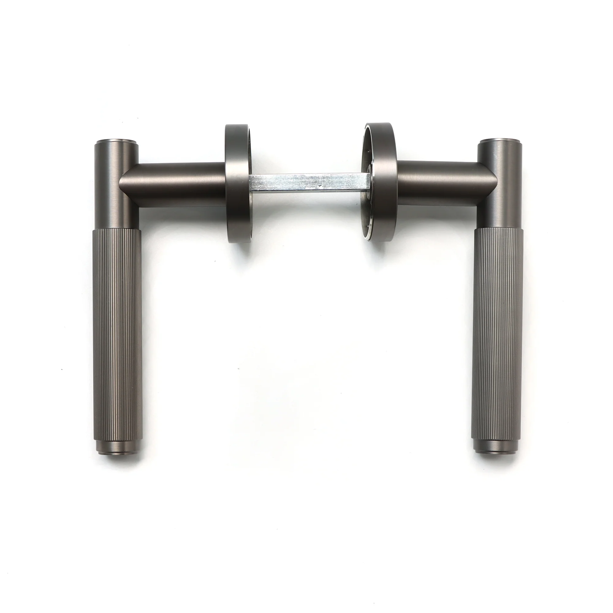 Fluted Lever on Round Rose Door Handle Set - Gun Metal (123385) - Image 5
