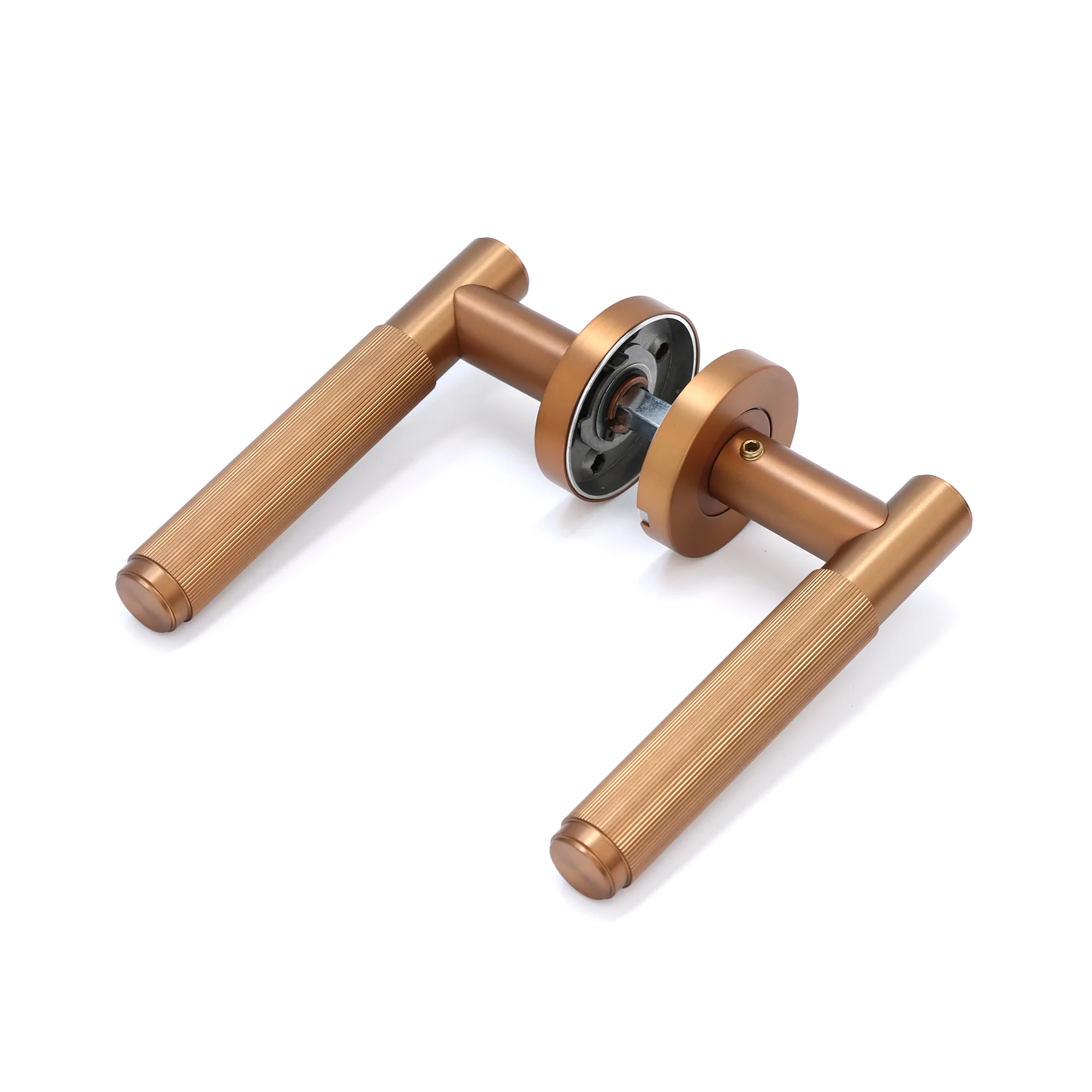 Fluted Lever on Round Rose Door Handle Set - Rose Gold (123384) - Image 2