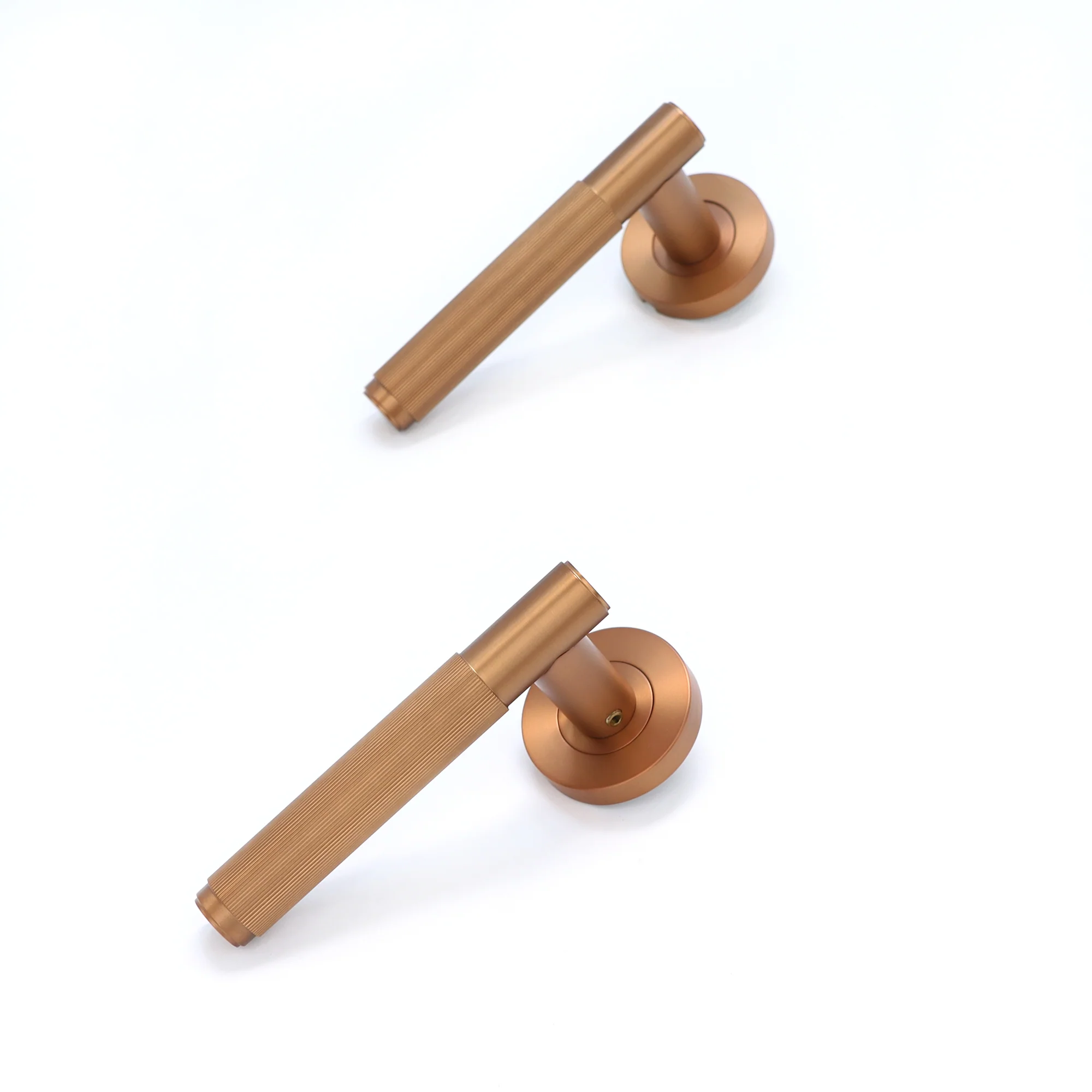 Fluted Lever on Round Rose Door Handle Set - Rose Gold (123384) - Image 3
