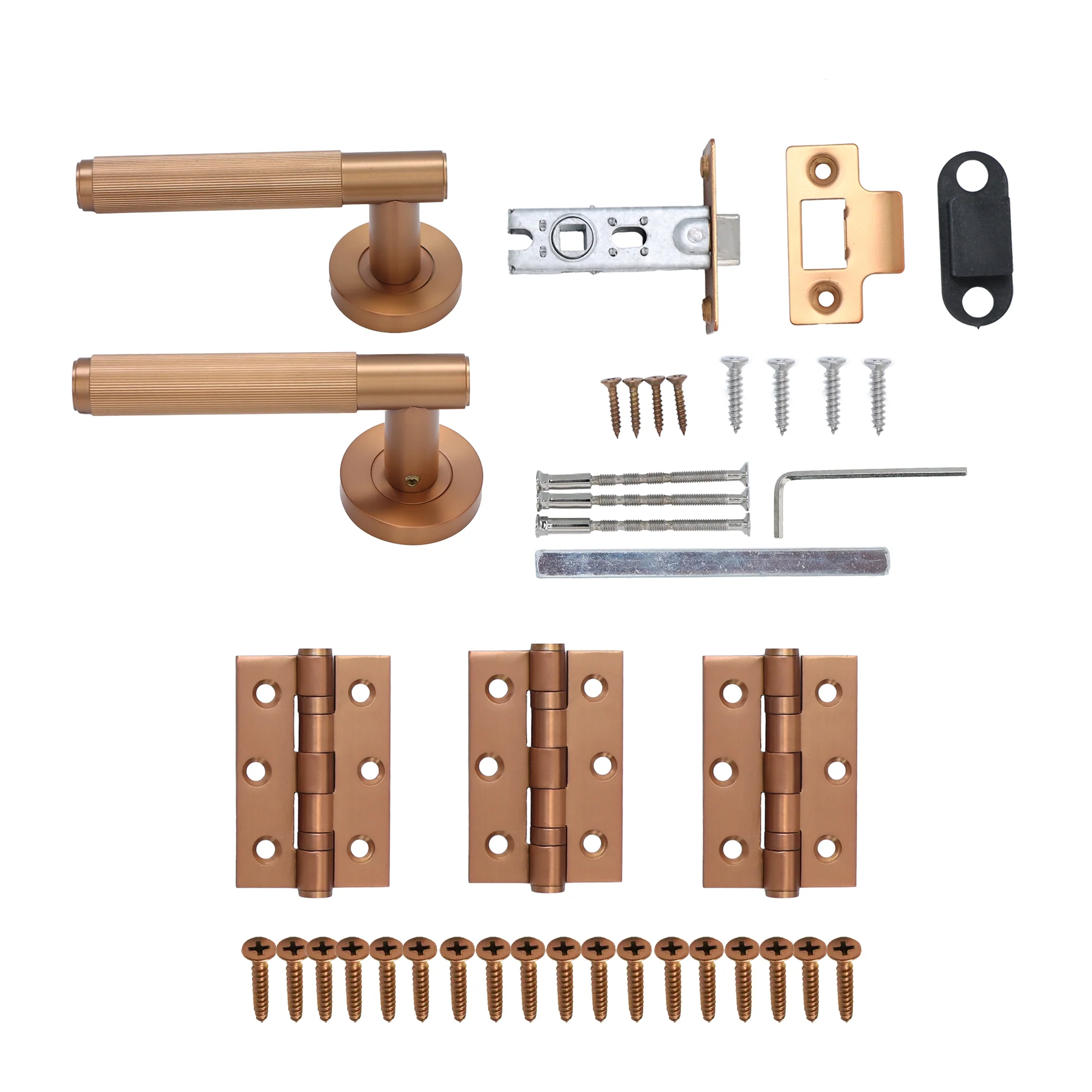 Fluted Lever on Round Rose Door Handle Set - Rose Gold (123384) - Image 5