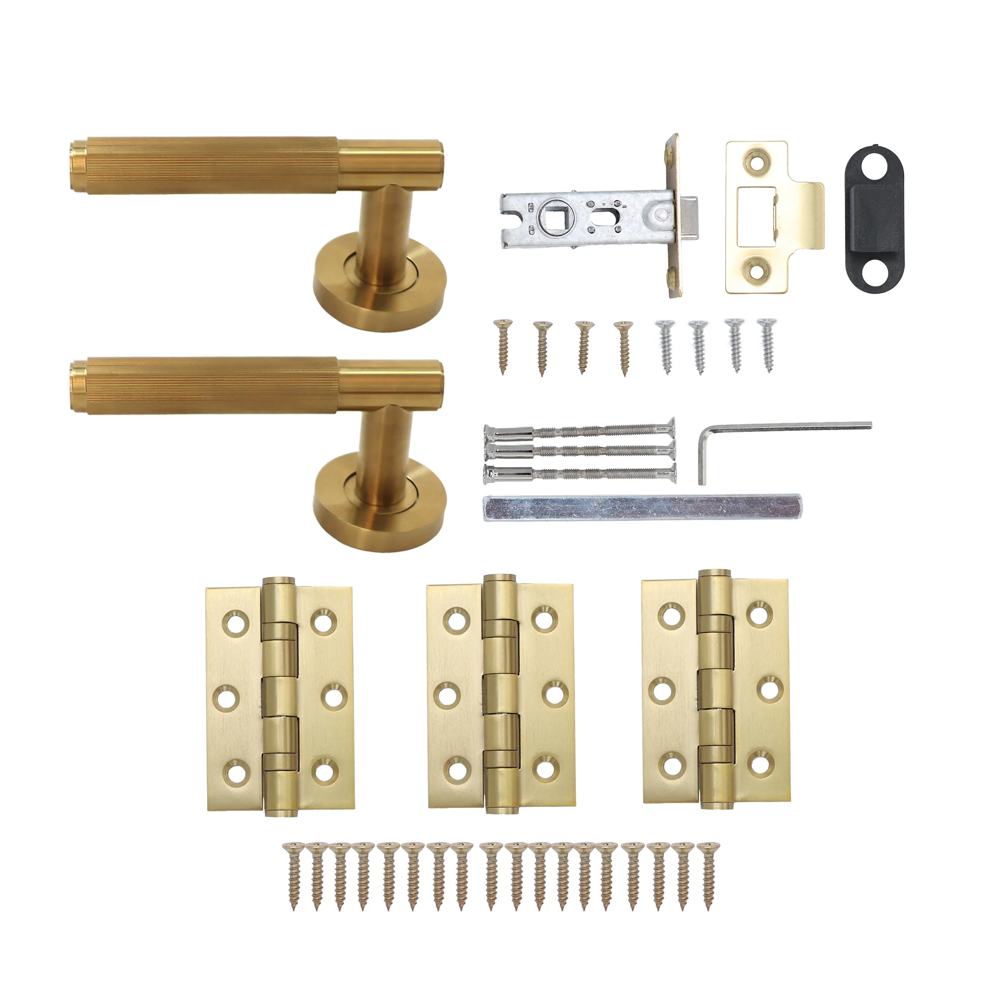 Fluted Lever on Round Rose Door Handle Set - Satin Gold (123382) - Image 3