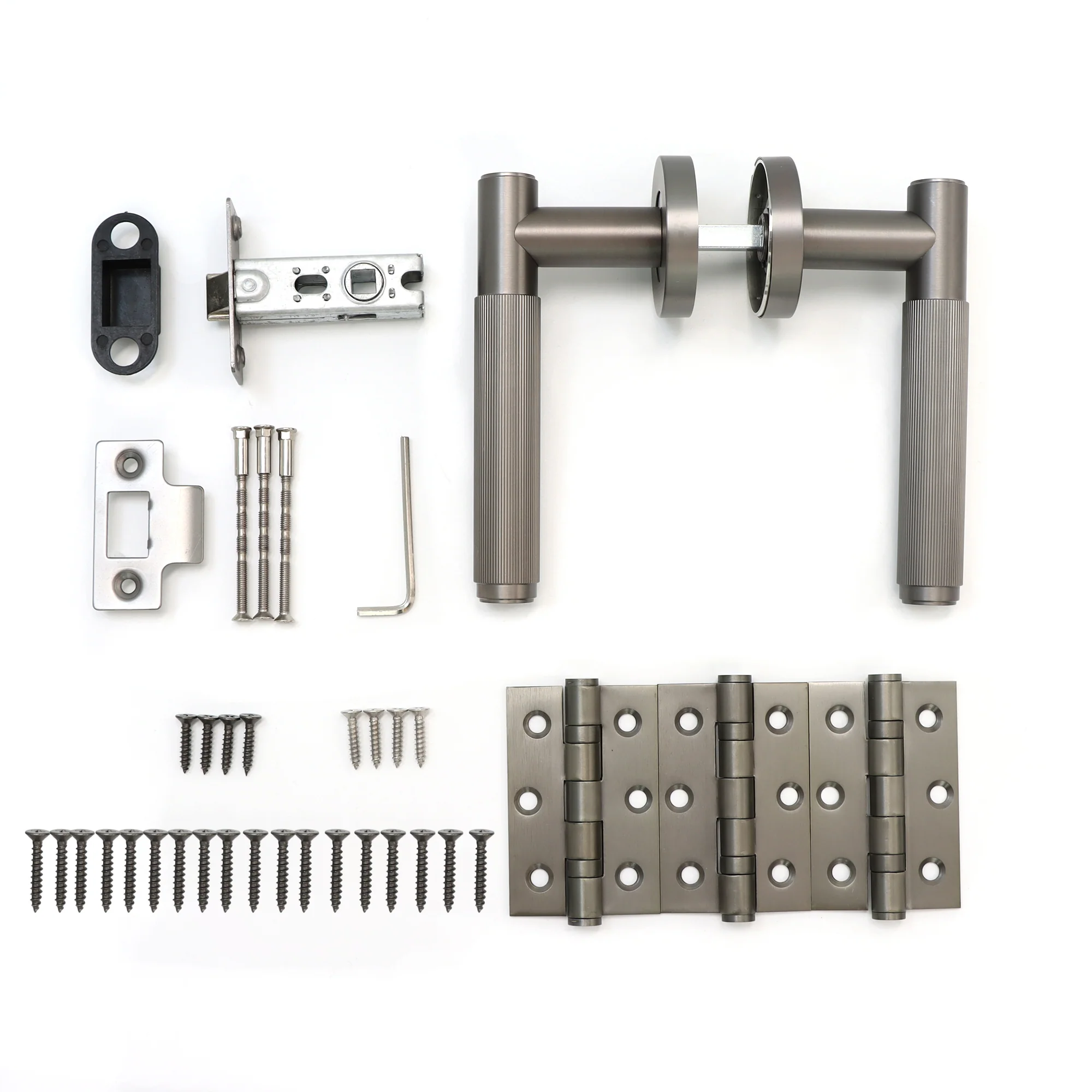 Fluted Lever on Round Rose Door Handle Set - Satin Stainless Steel (123381) - Image 6