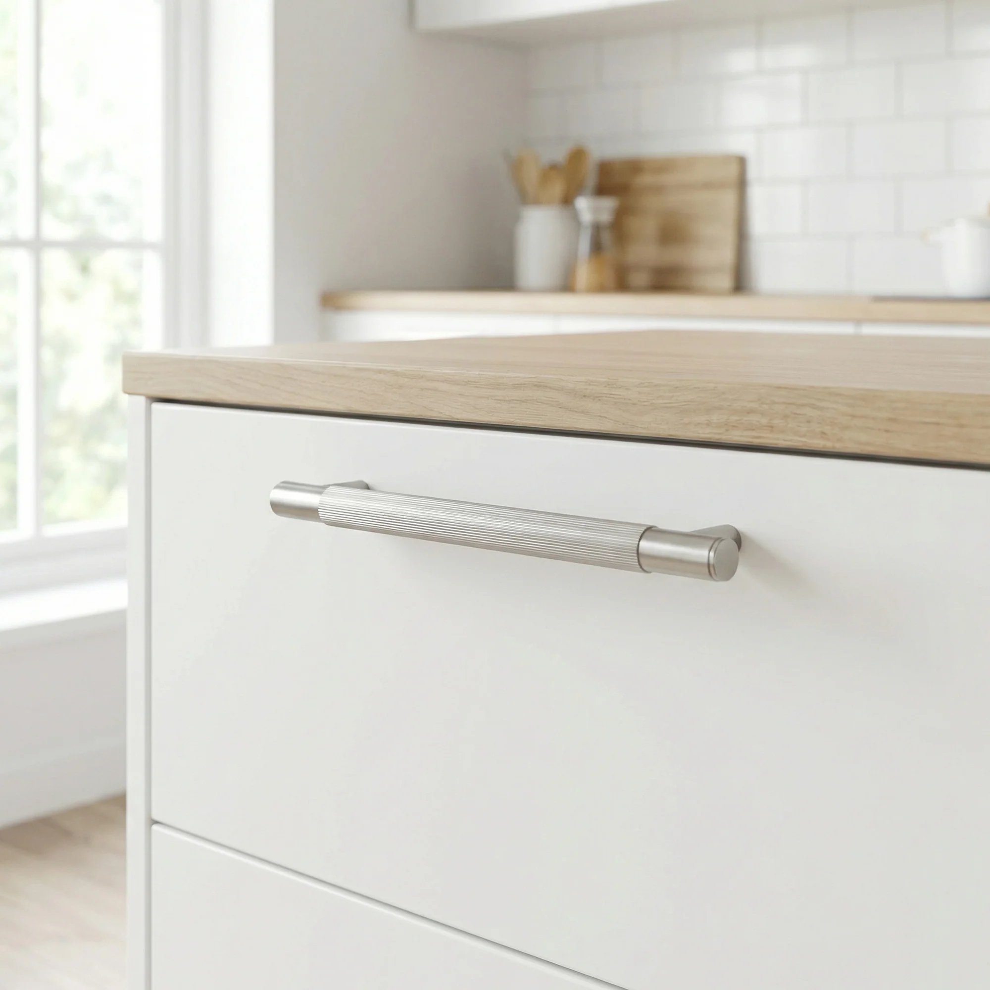 Fluted Medium Round T-Bar Pull Handle - Satin Stainless Steel (123426) - Image 2