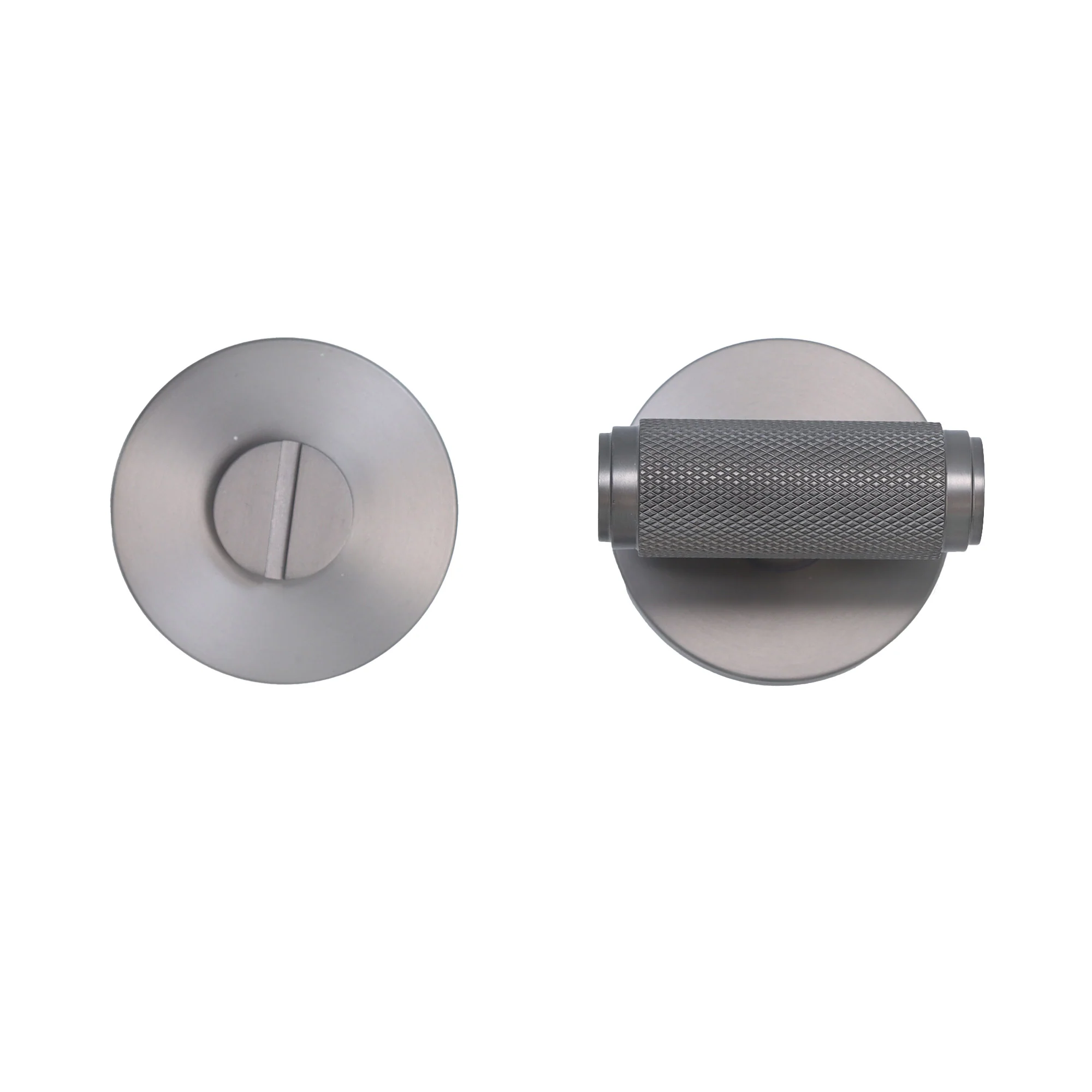 Knurled Lever on Round Rose Bathroom Door Handle Set - Gun Metal (123390) - Image 2