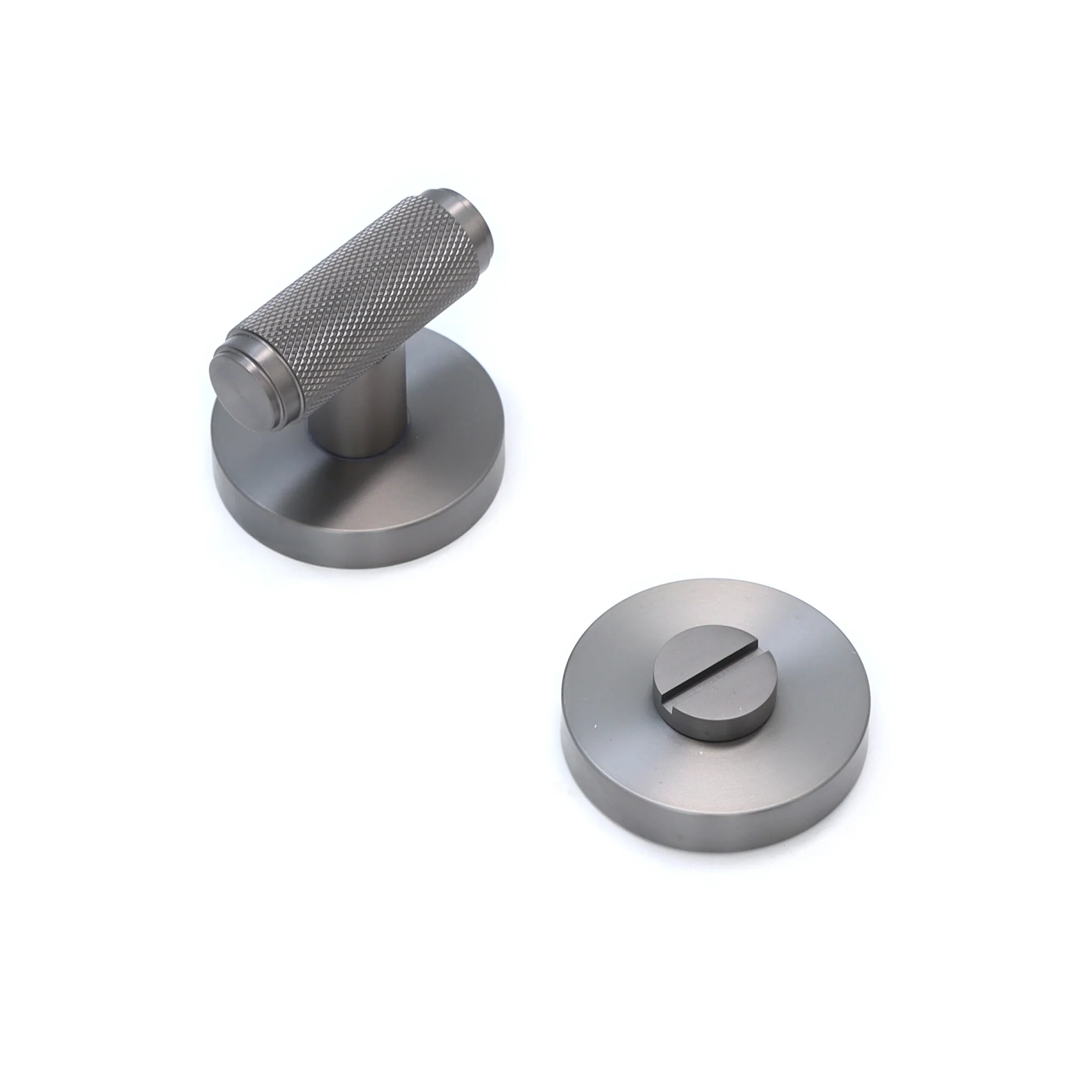 Knurled Lever on Round Rose Bathroom Door Handle Set - Gun Metal (123390) - Image 3
