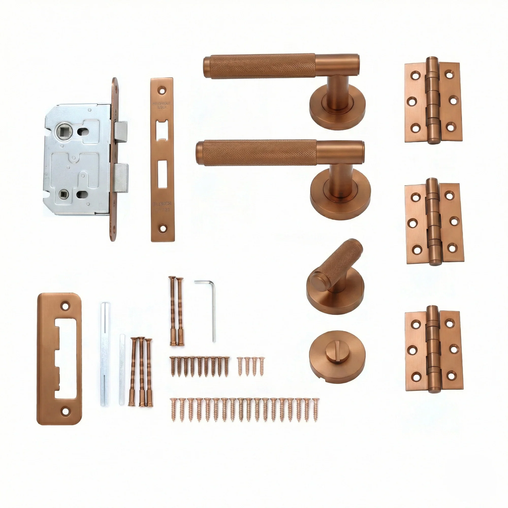 Knurled Lever on Round Rose Bathroom Door Handle Set - Rose Gold (123389)