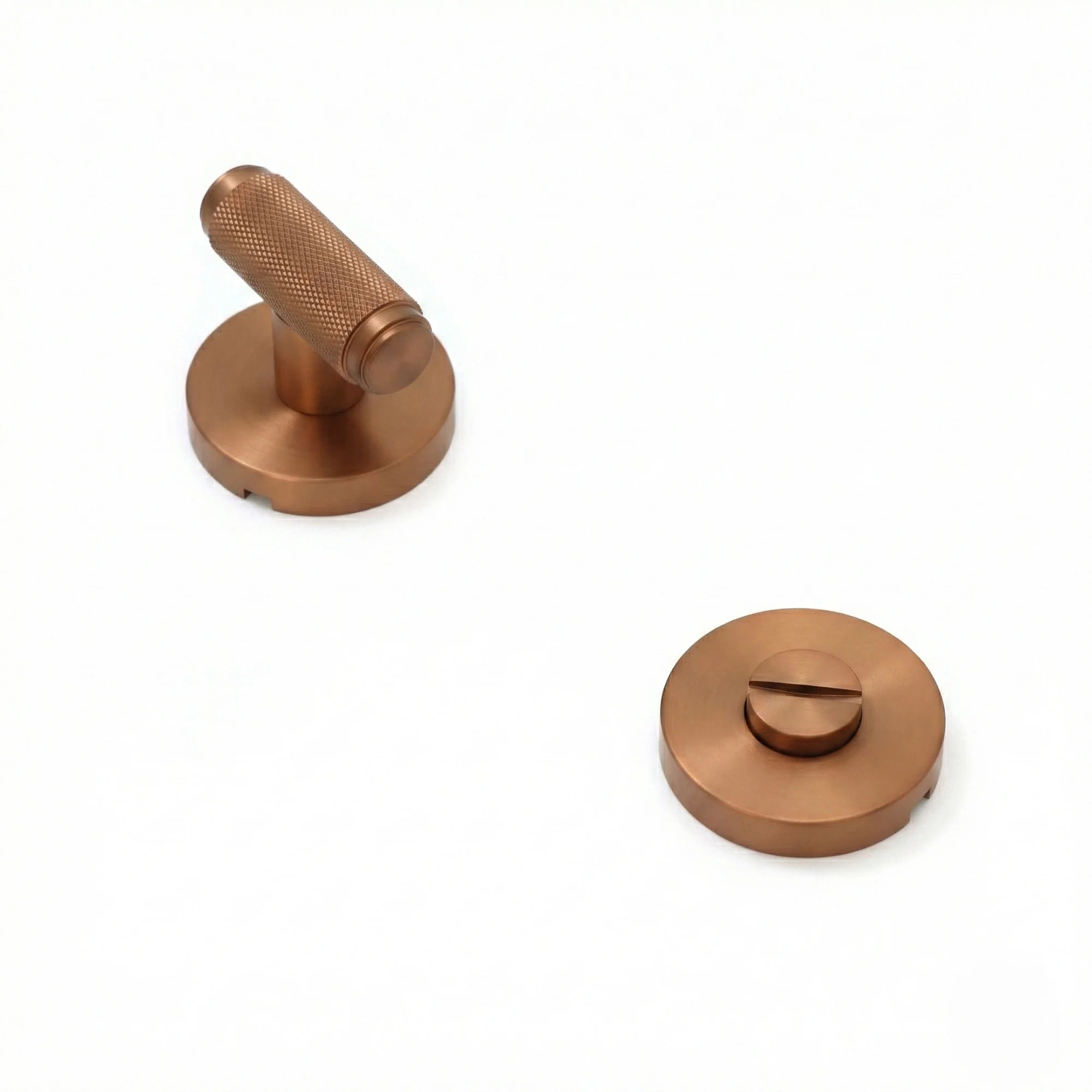 Knurled Lever on Round Rose Bathroom Door Handle Set - Rose Gold (123389) - Image 3
