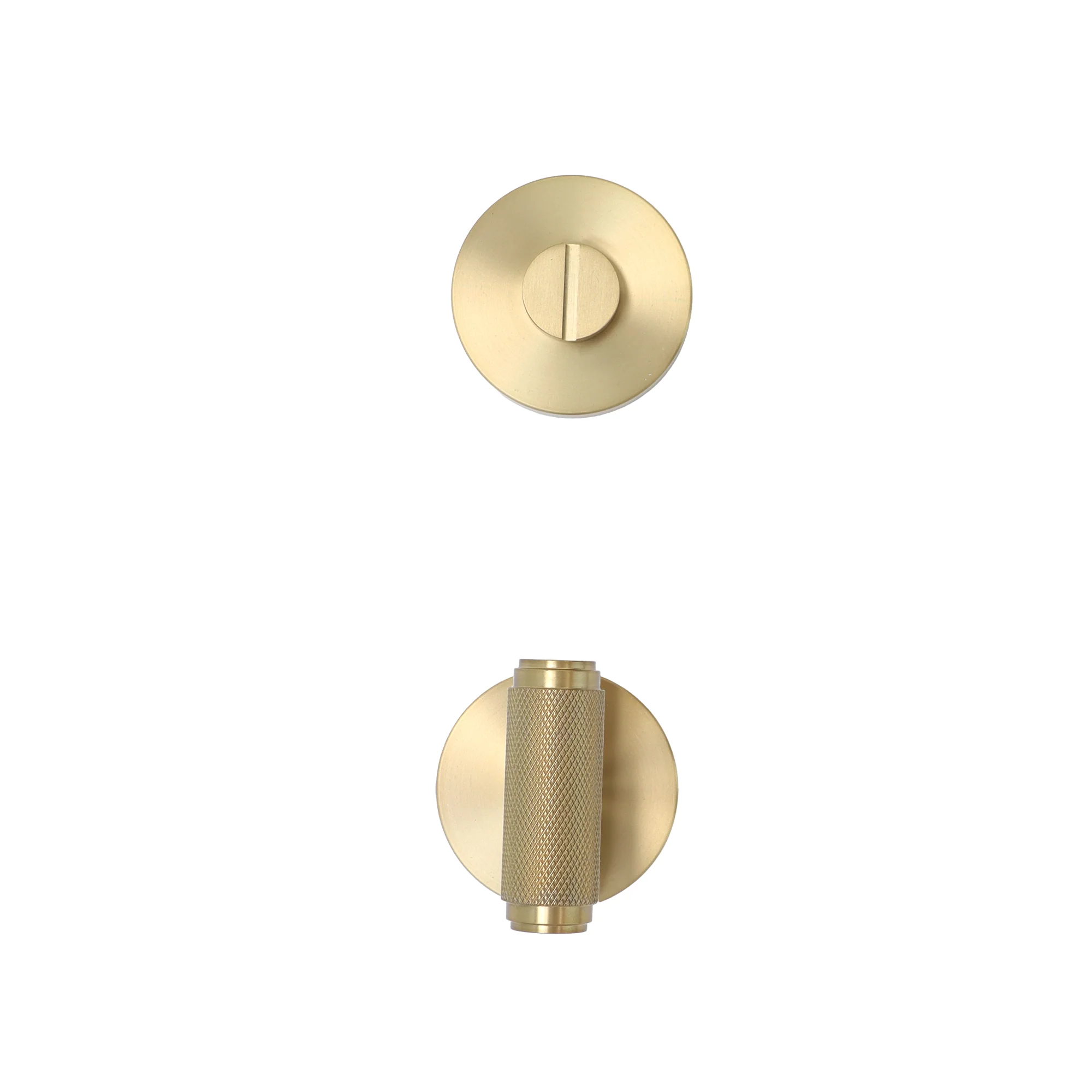 Knurled Lever on Round Rose Bathroom Door Handle Set - Satin Gold (123387) - Image 2