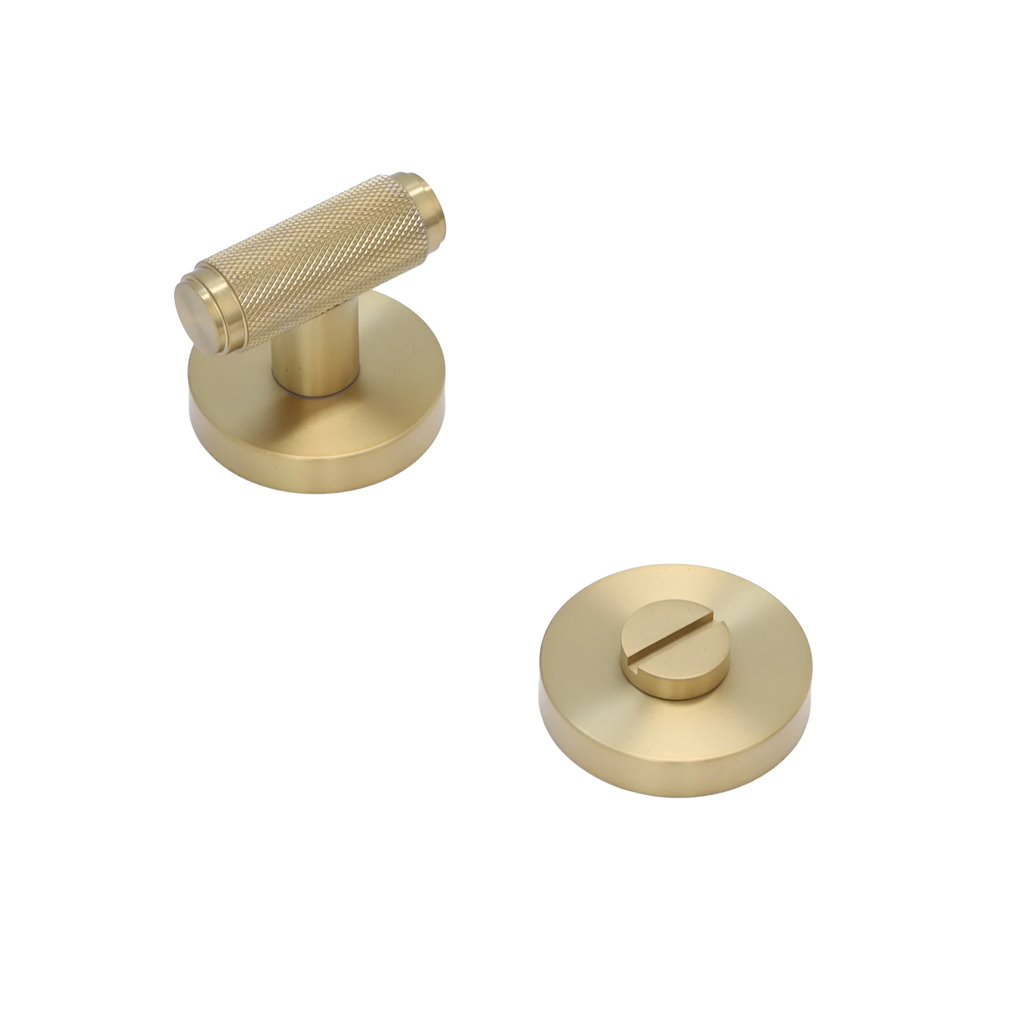 Knurled Lever on Round Rose Bathroom Door Handle Set - Satin Gold (123387) - Image 3