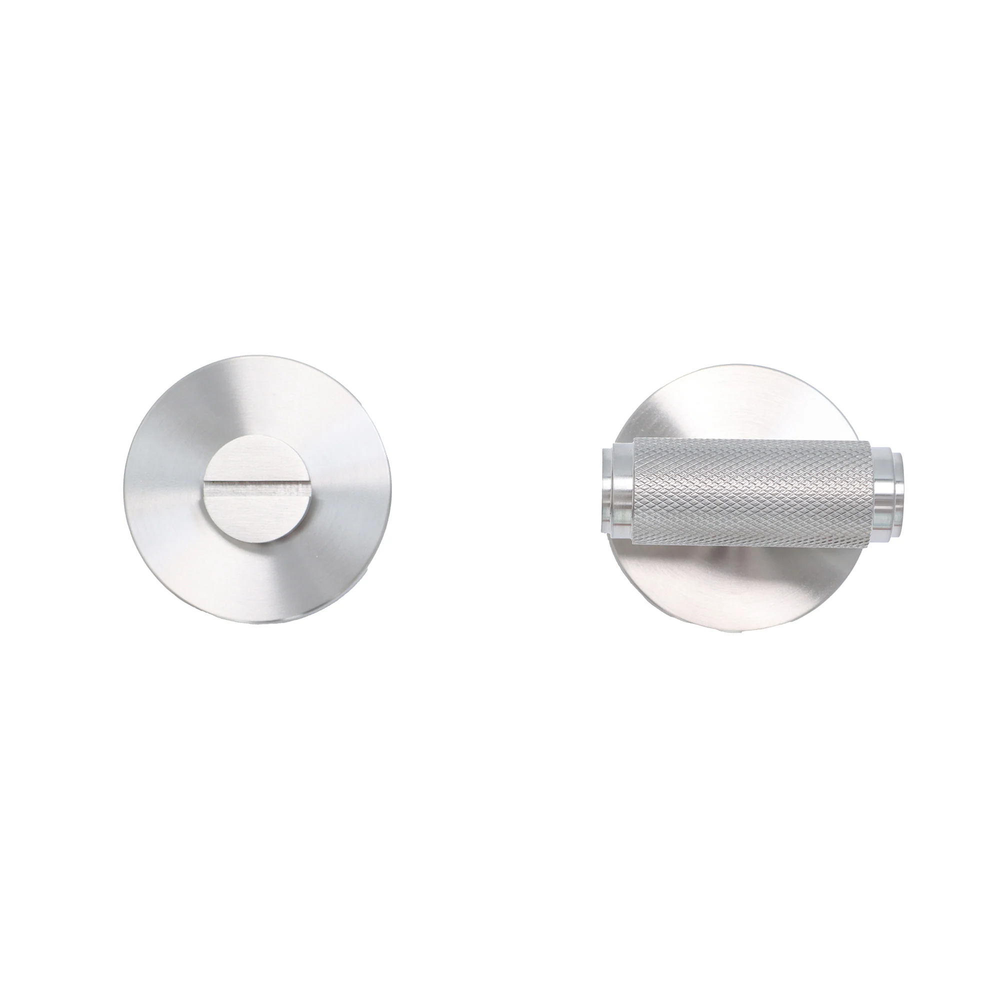 Knurled Lever on Round Rose Bathroom Door Handle Set - Satin Stainless Steel (123386) - Image 2