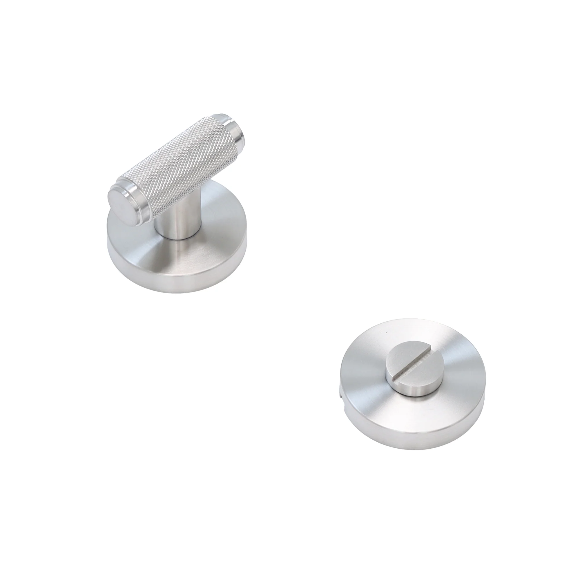 Knurled Lever on Round Rose Bathroom Door Handle Set - Satin Stainless Steel (123386) - Image 3