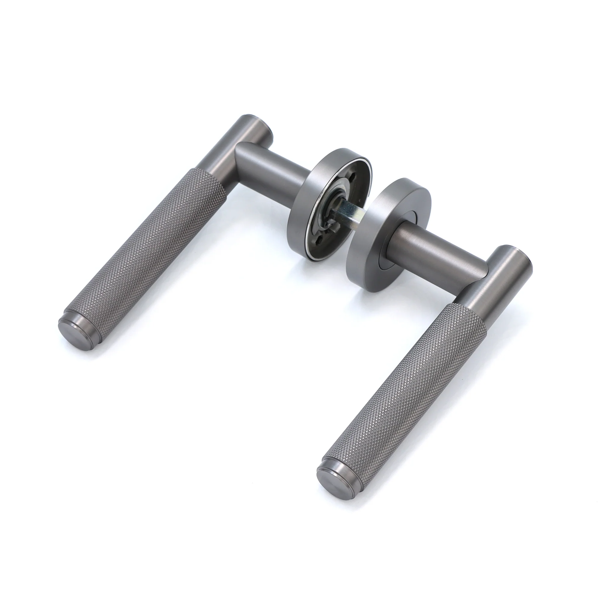 Knurled Lever on Round Rose Door Handle Set - Gun Metal (123380) - Image 2