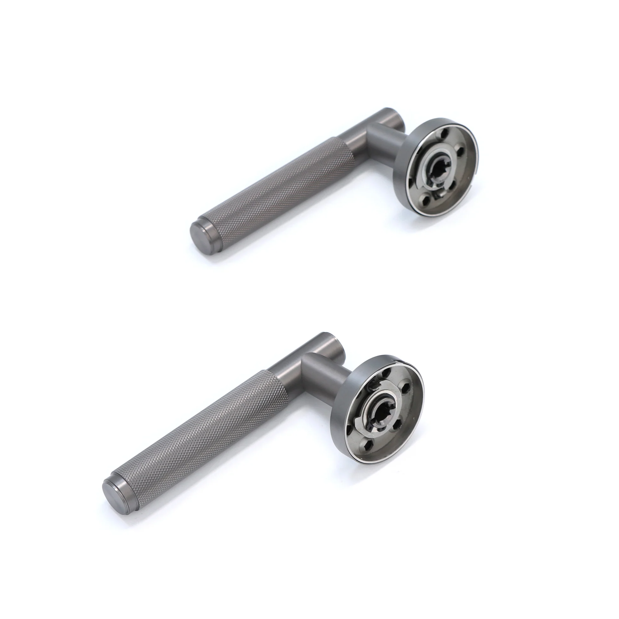 Knurled Lever on Round Rose Door Handle Set - Gun Metal (123380) - Image 3