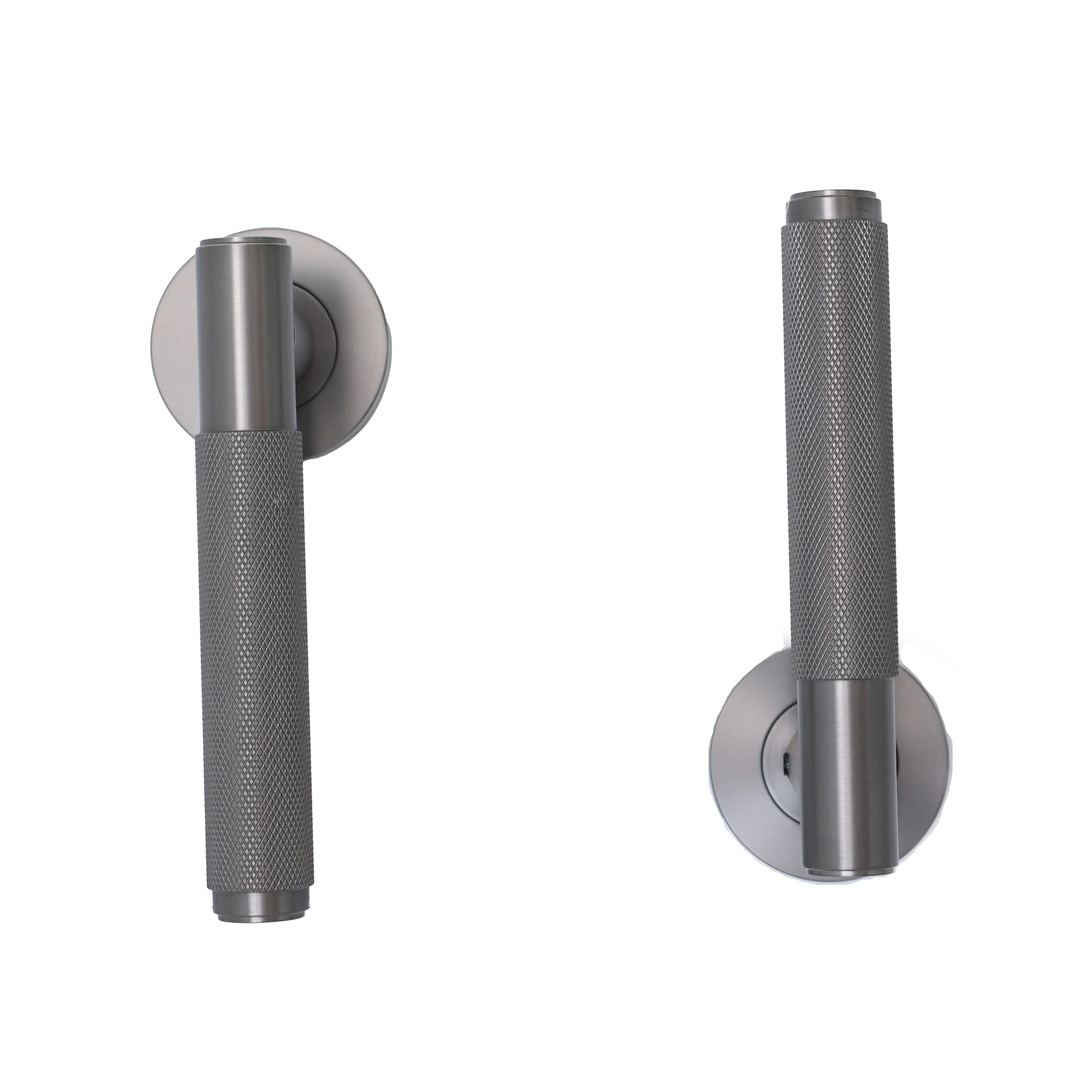 Knurled Lever on Round Rose Door Handle Set - Gun Metal (123380) - Image 6