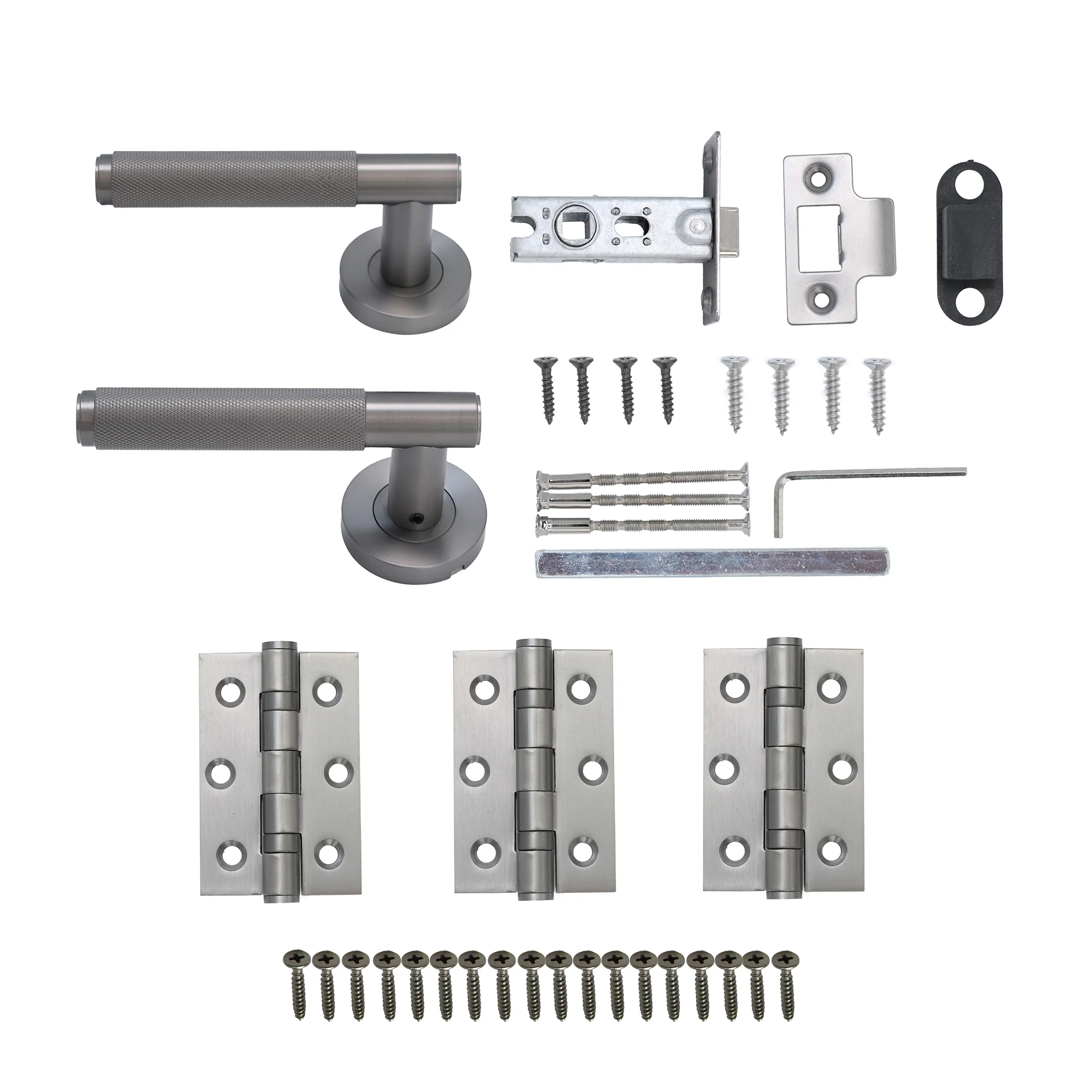 Knurled Lever on Round Rose Door Handle Set - Gun Metal (123380) - Image 7