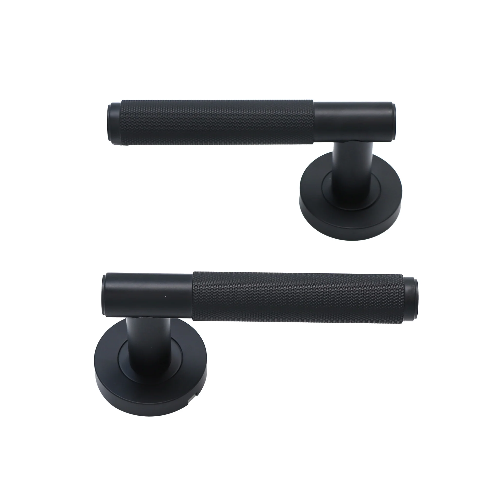 Knurled Lever on Round Rose Door Handle Set - Matt Black (123378) - Image 5
