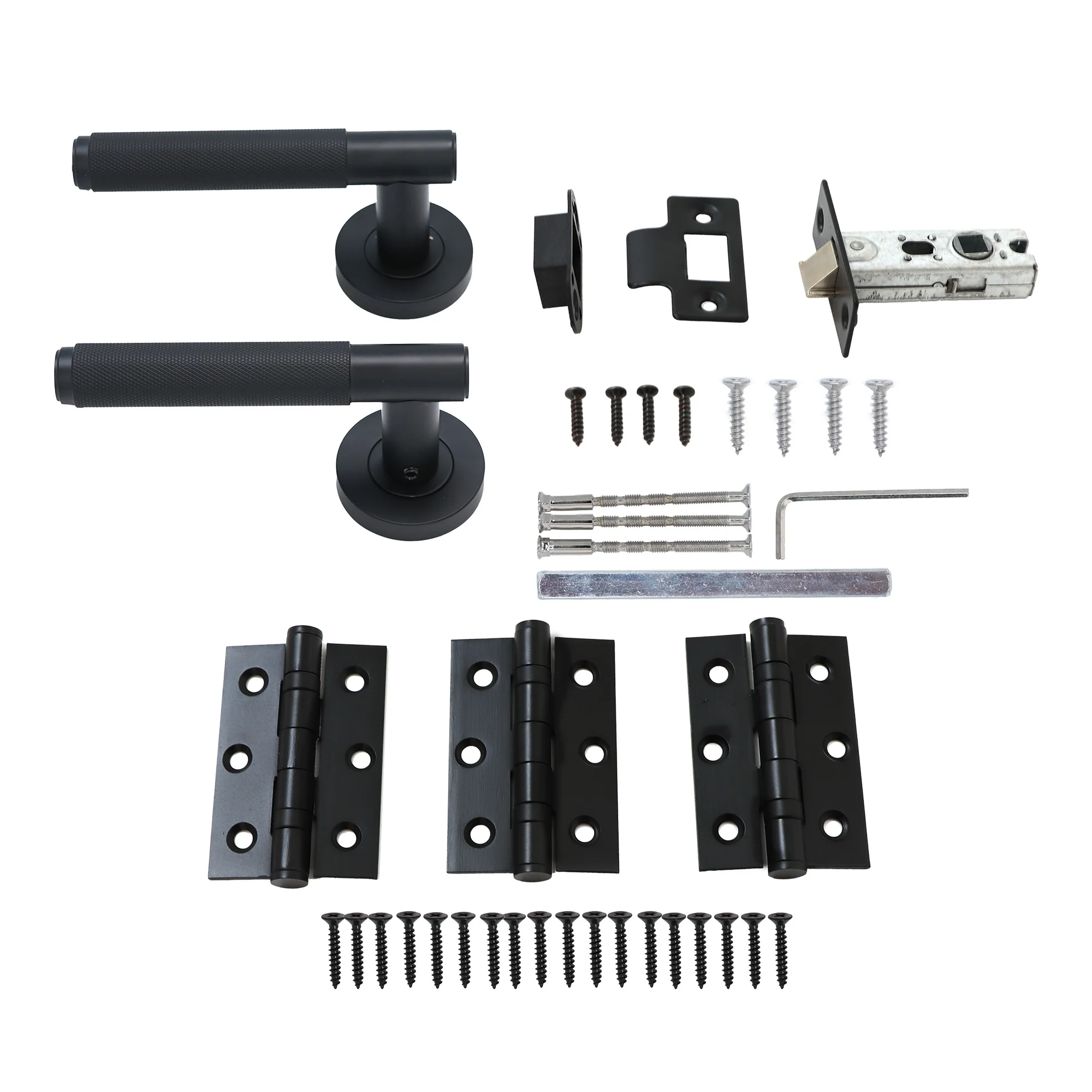 Knurled Lever on Round Rose Door Handle Set - Matt Black (123378) - Image 7