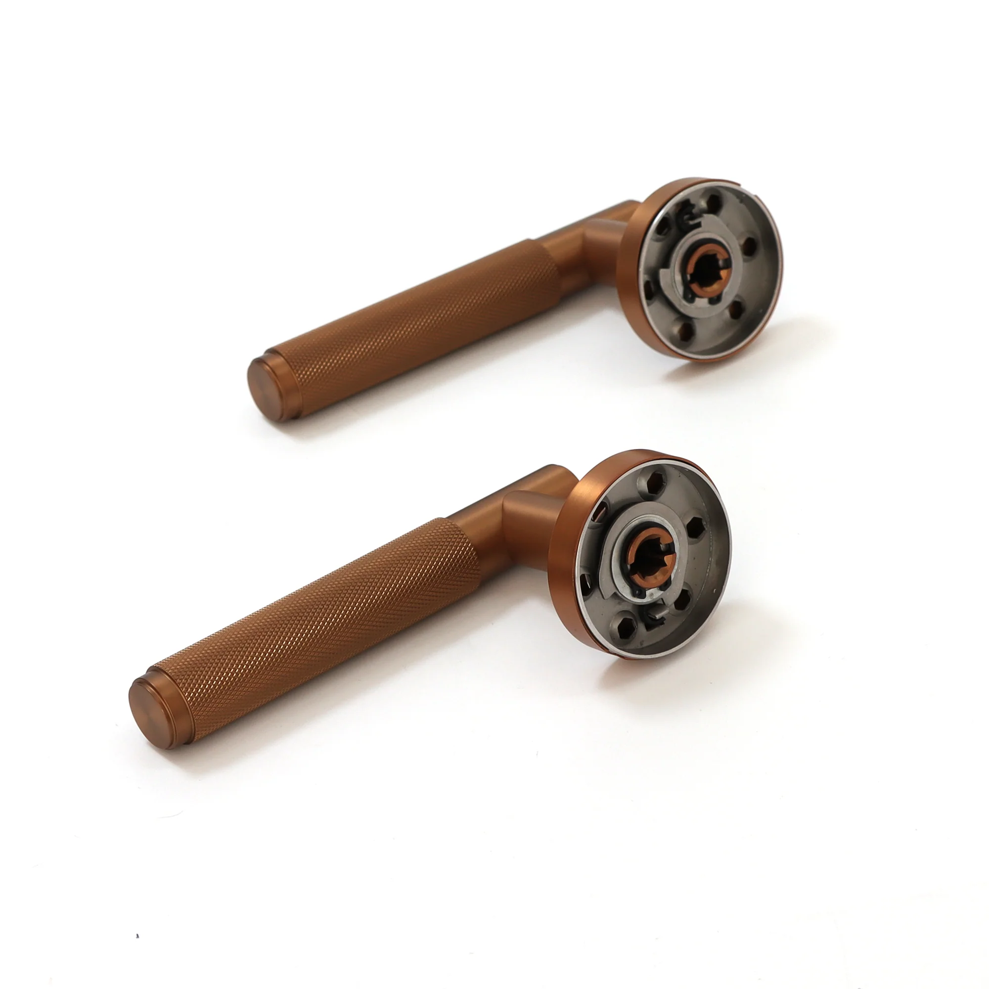 Knurled Lever on Round Rose Door Handle Set - Rose Gold (123379) - Image 3